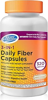 RIGHT REMEDIES 3-in-1 Daily Fiber Capsules, Psyllium Husk 500mg, Dietary Plant Based Supplement, (320 Capsules), Digestive Health