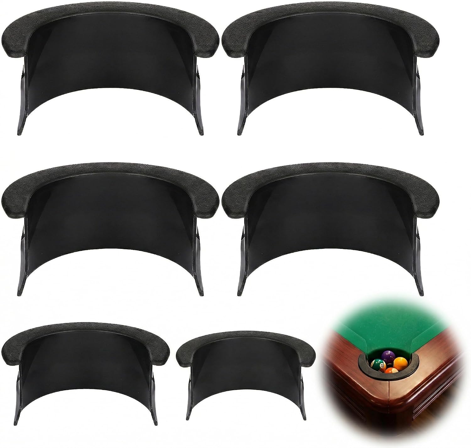 DOITOOL 6 Pcs Pool Table Pocket Liners, Black Plastic Billiard Pocket Replacement Inserts Set, Pool Table Accessories for Home and Bar Maintenance