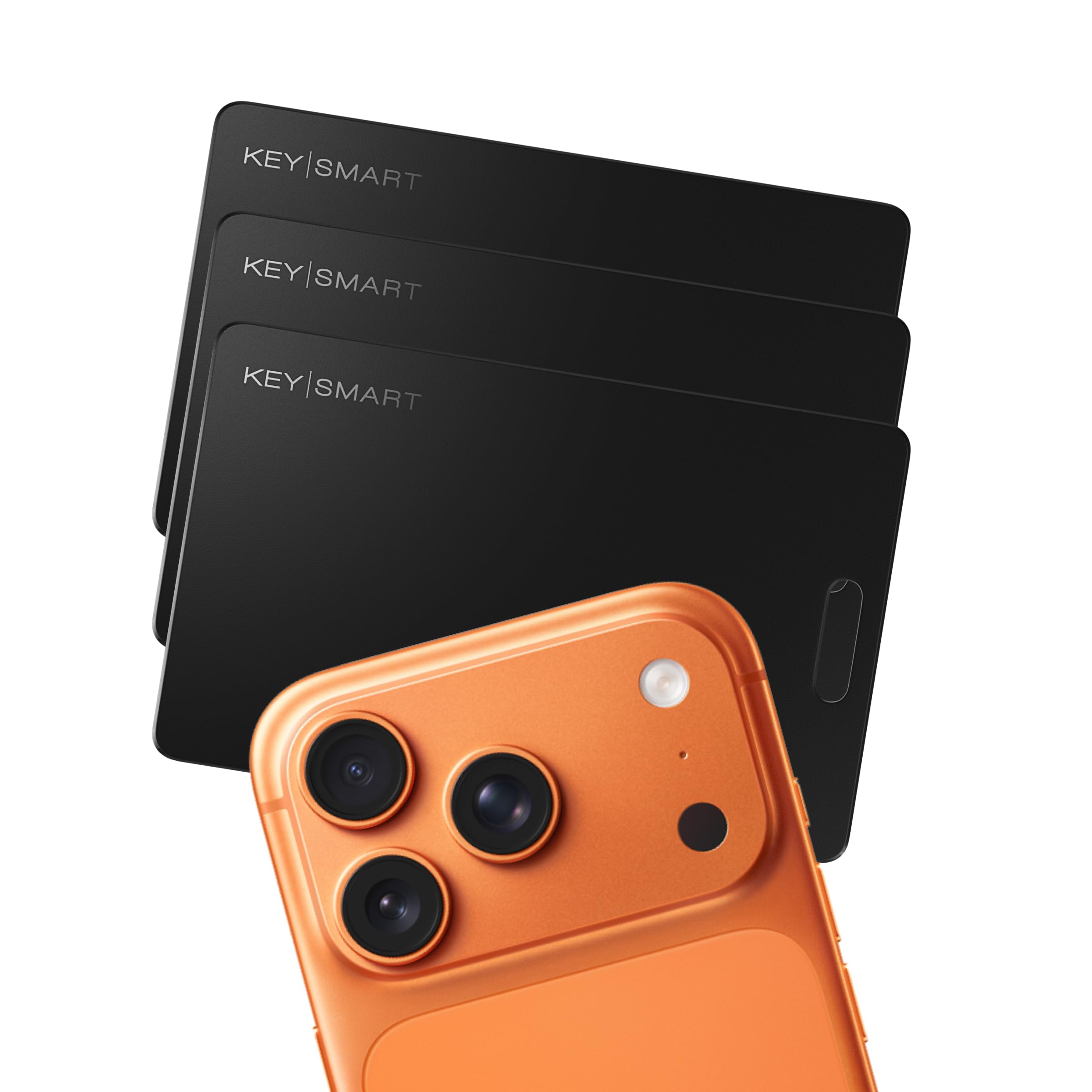 KeySmart MFI-Certified SmartCard Wallet Tracker Card, Compatible with Apple Find My App, Rechargeable Thin GPS Item Finder for Luggage Tag, Smart Bluetooth Tracking with Key Chain Hole Black, 3 Pack