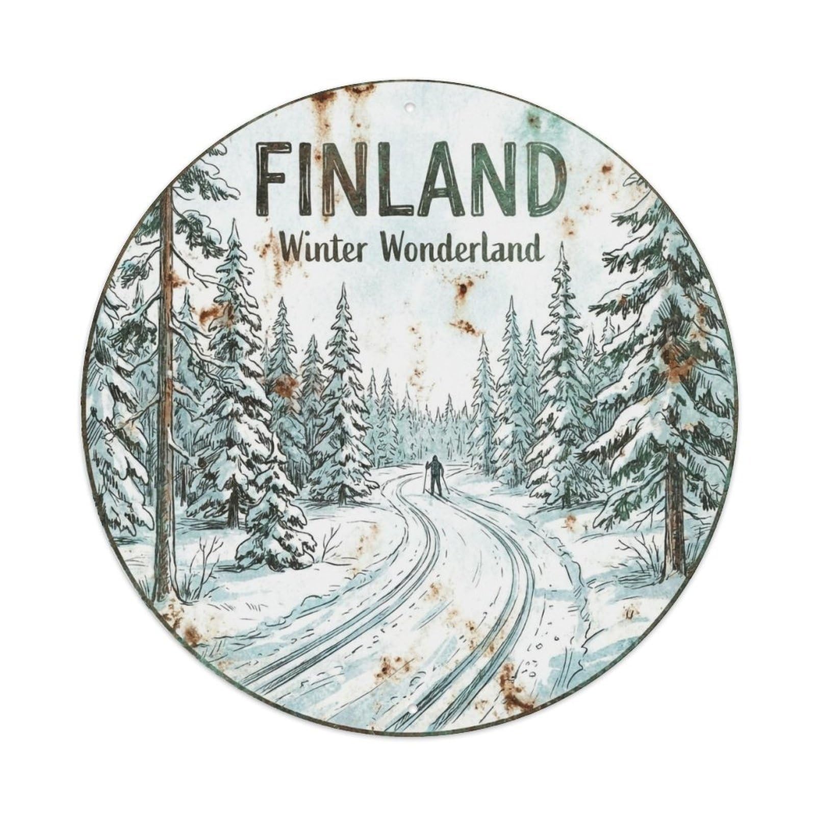 Vintage Travel Finland Grand Metal Tin Sign Plaque Wall Decor for Cafe, Club, Garden Round Metal Poster 8x8Inch