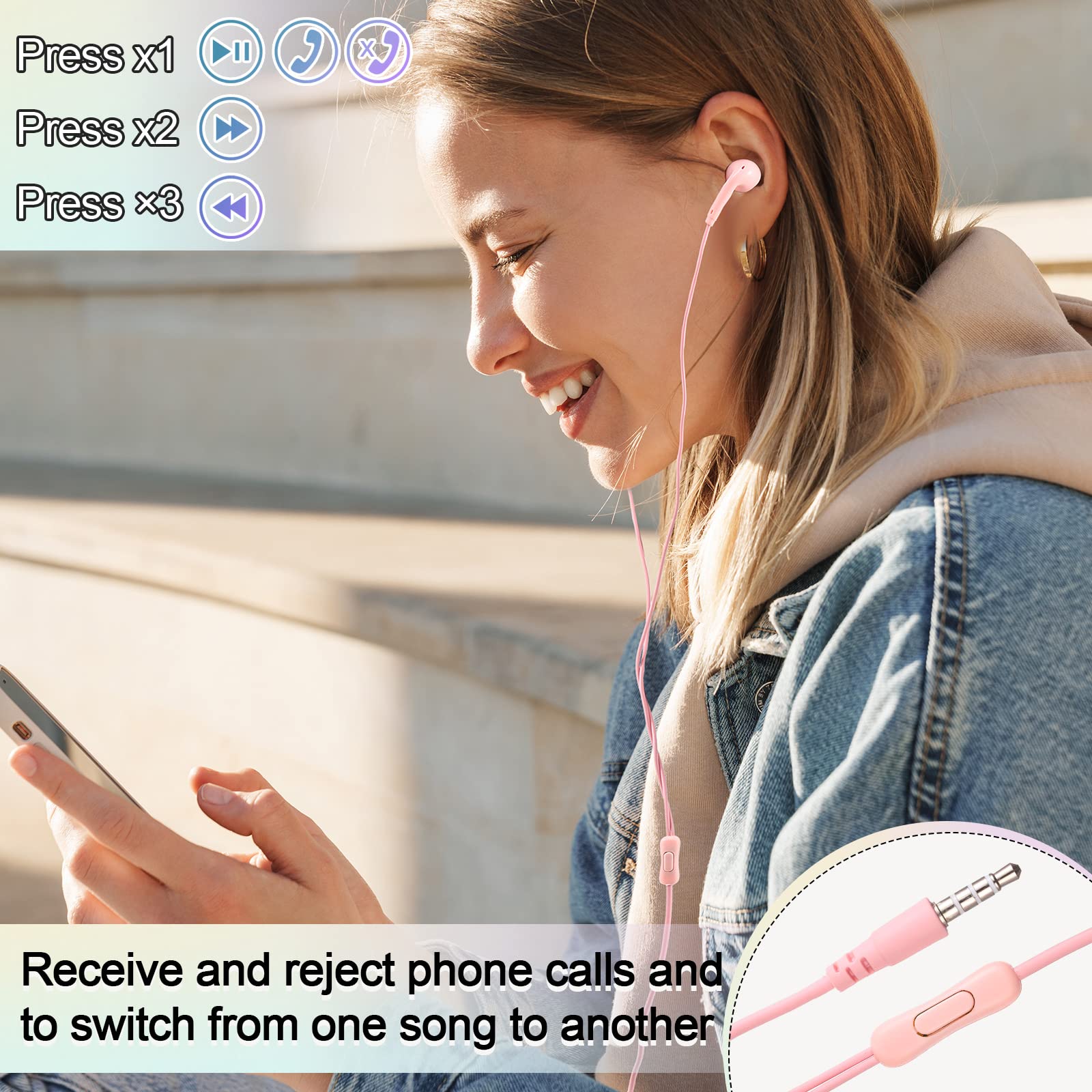 Xinnun Confezione da 50 auricolari cablati con microfono per studenti, semplici, multicolore