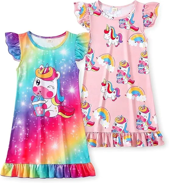 COTRIO Nightgowns for Girls Toddler Princess Night Dress Pajamas Nightshirts Sleepwear Night Gowns 2 Pack Sleep Clothes