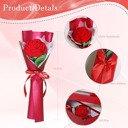 Miniatura 8 de Regalos para el día de San Valentín, rosas hechas a mano, flores tejidas a mano, decoración del hogar, regalos de cumpleaños para mujeres, esposa,