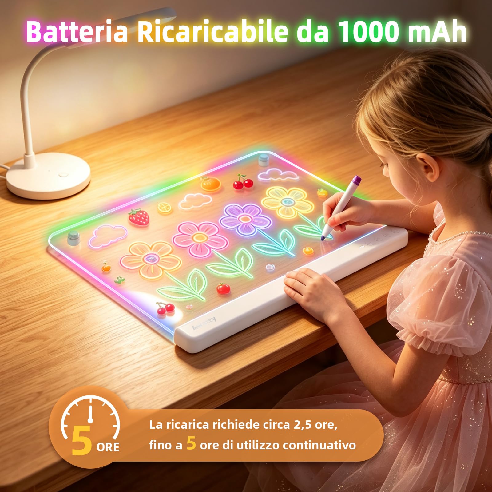 Awatty Lavagna da Disegno a LED, Giocattoli Regalo Bambini Bambine (Bianca)