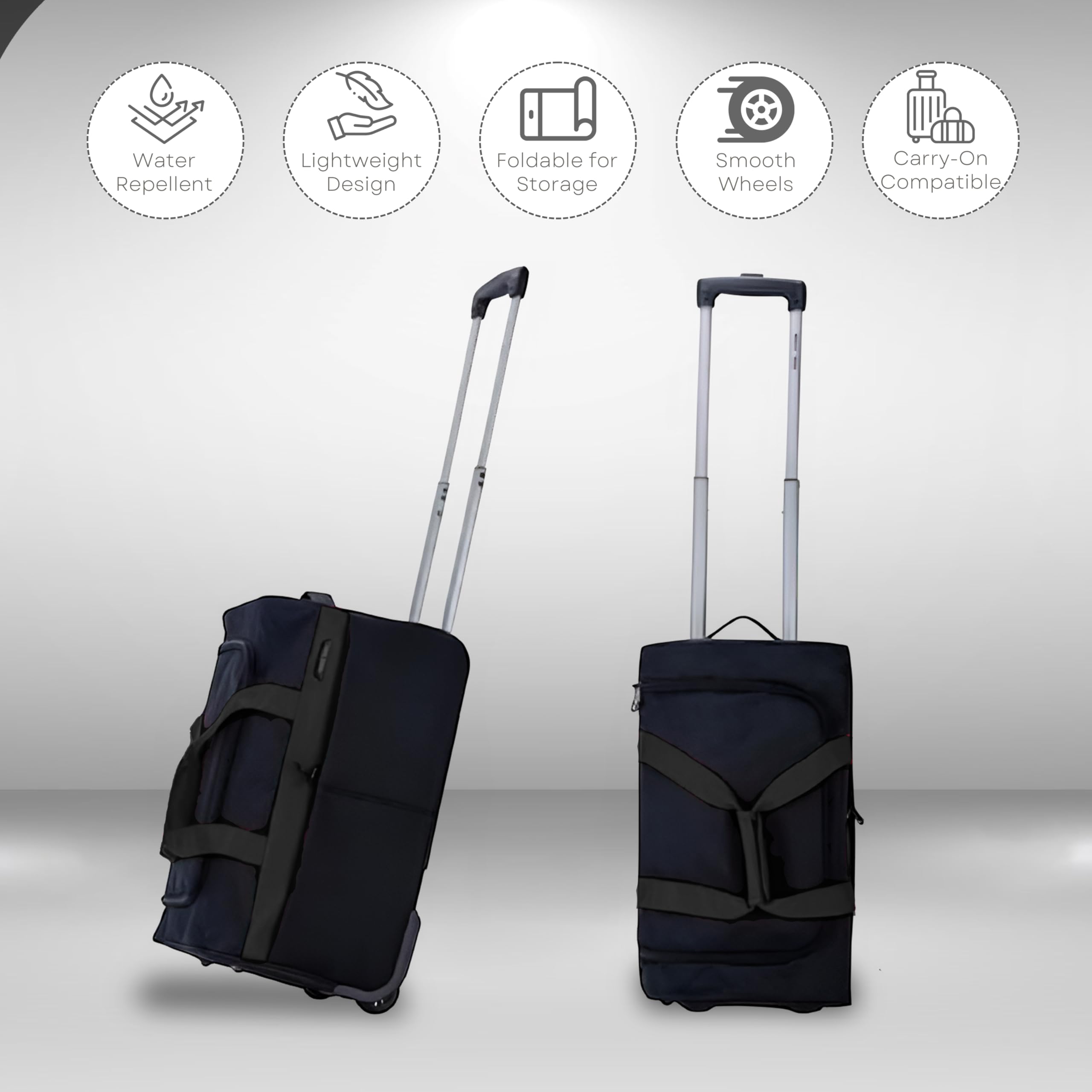 Bolsa de viaje plegable de 20 a 40 pulgadas con ruedas, ligera, 600D, maleta de mano para negocios y vacaciones, equipaje duradero, Black, 40 Inch, Maleta