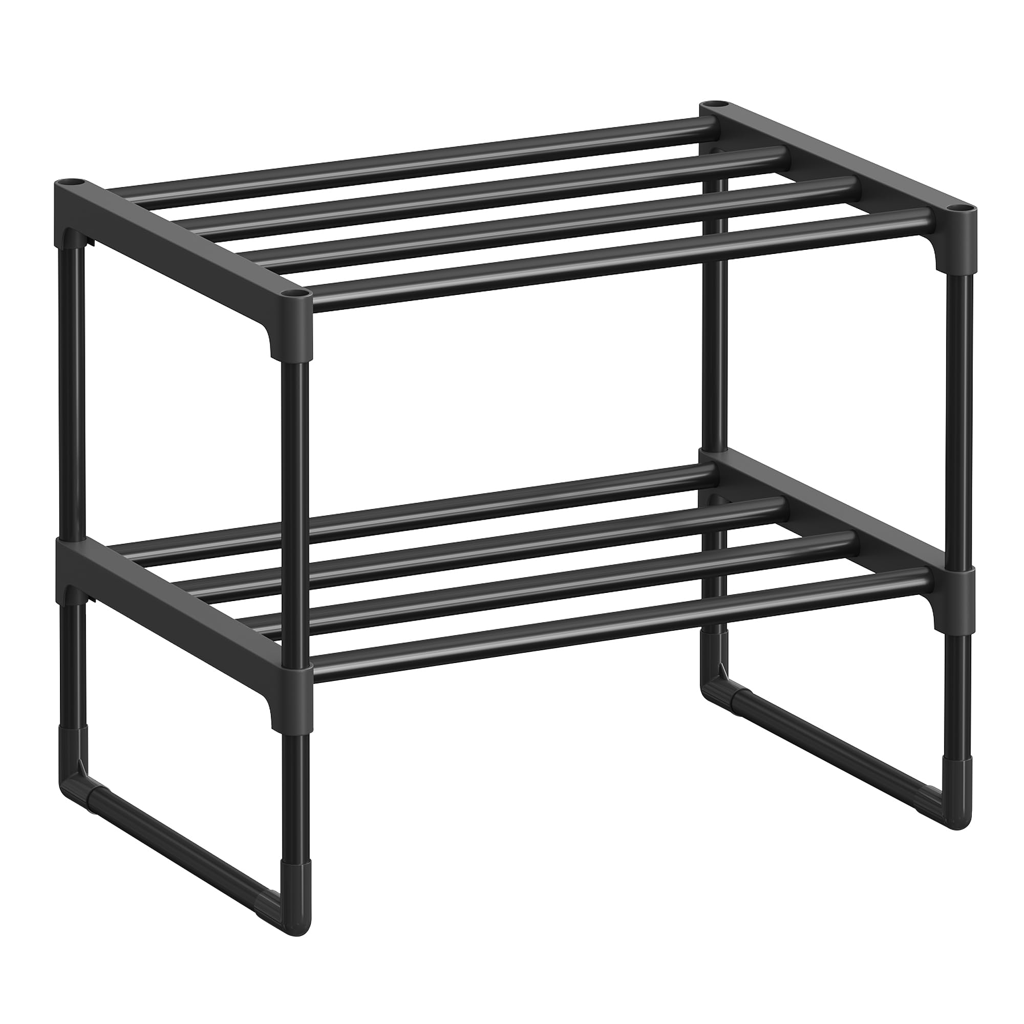 SONGMICS Shoe Rack, 2-Tier Shoe Organizer, Metal Storage Shelf, Upright or Upside Down, for 3-6 Pairs, Stackable, for Entryway, 11.8 x 16.7 x 14.8 Inches, Black ULSA002B01 2 Tiers (16.7"W)
