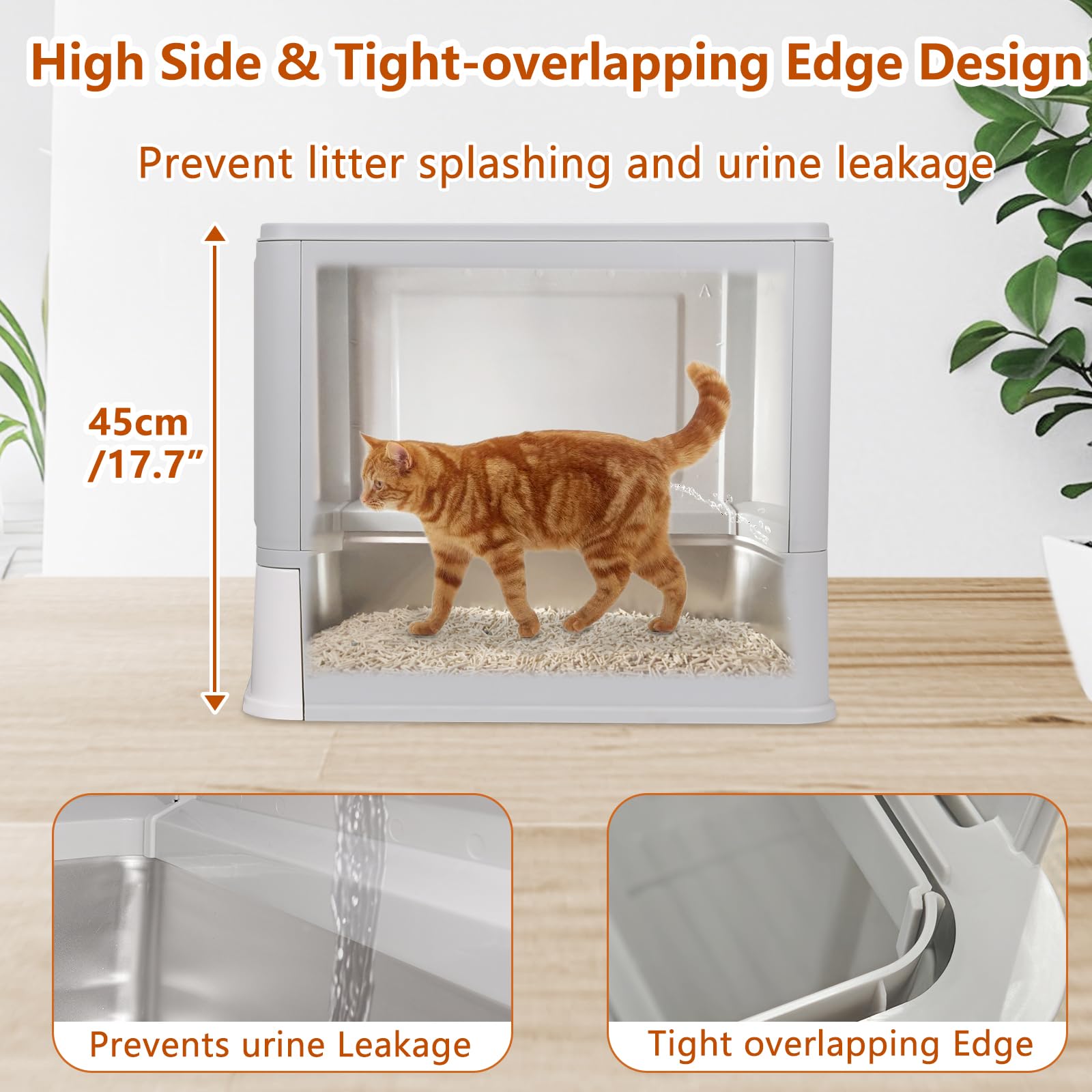 Enclosed Stainless Steel Cat Litter Boxes,Large Foldable Litter Box with Lid,Hooded Covered Stainless Steel Cat Litter Box,Easy Cleaning,No Urine Leakage,Deeper Pan - image 3