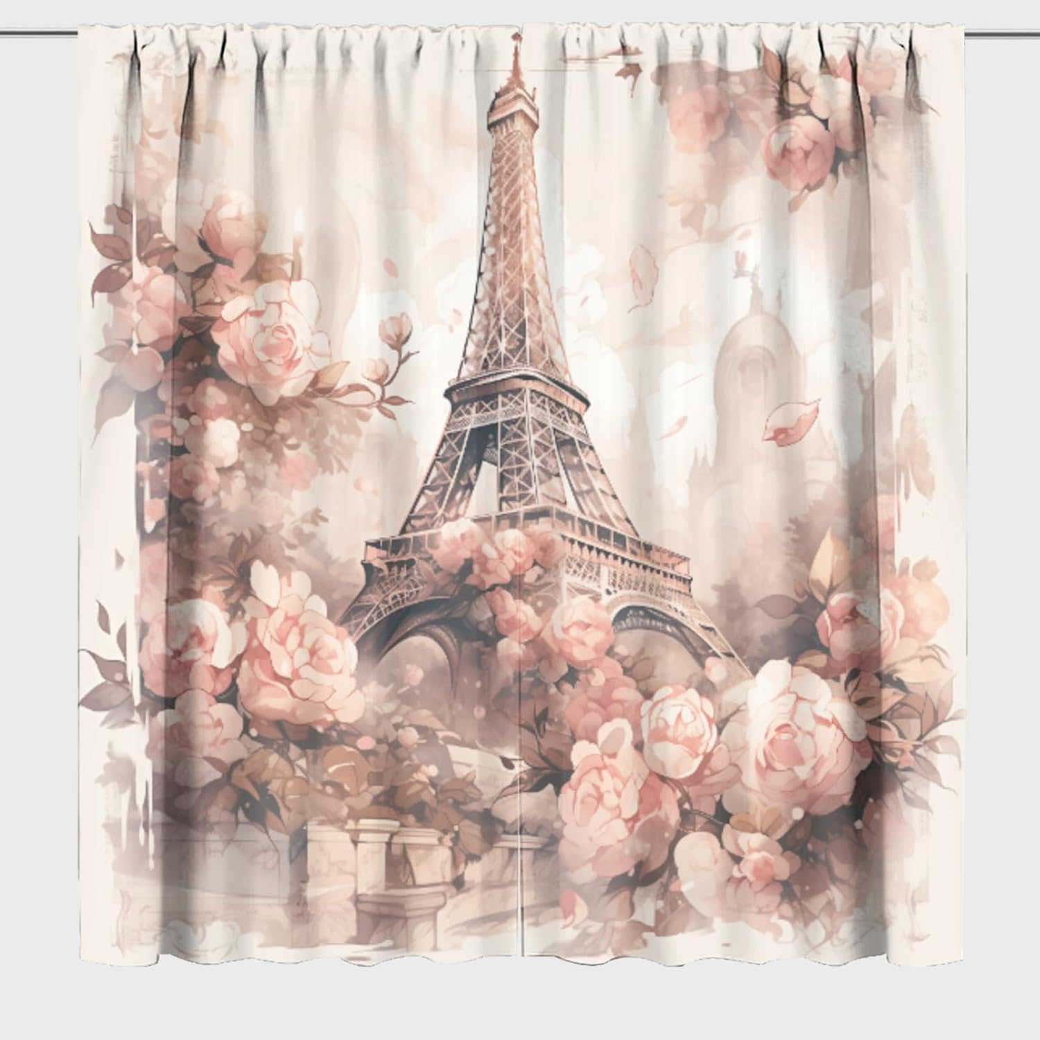 Paris Tower, Blackout Curtain Panels Vintage Floral and France Romance Street Rustic Rod Pocket Window Drapes Treatment for Living Room Bedroom 42x45 Inch