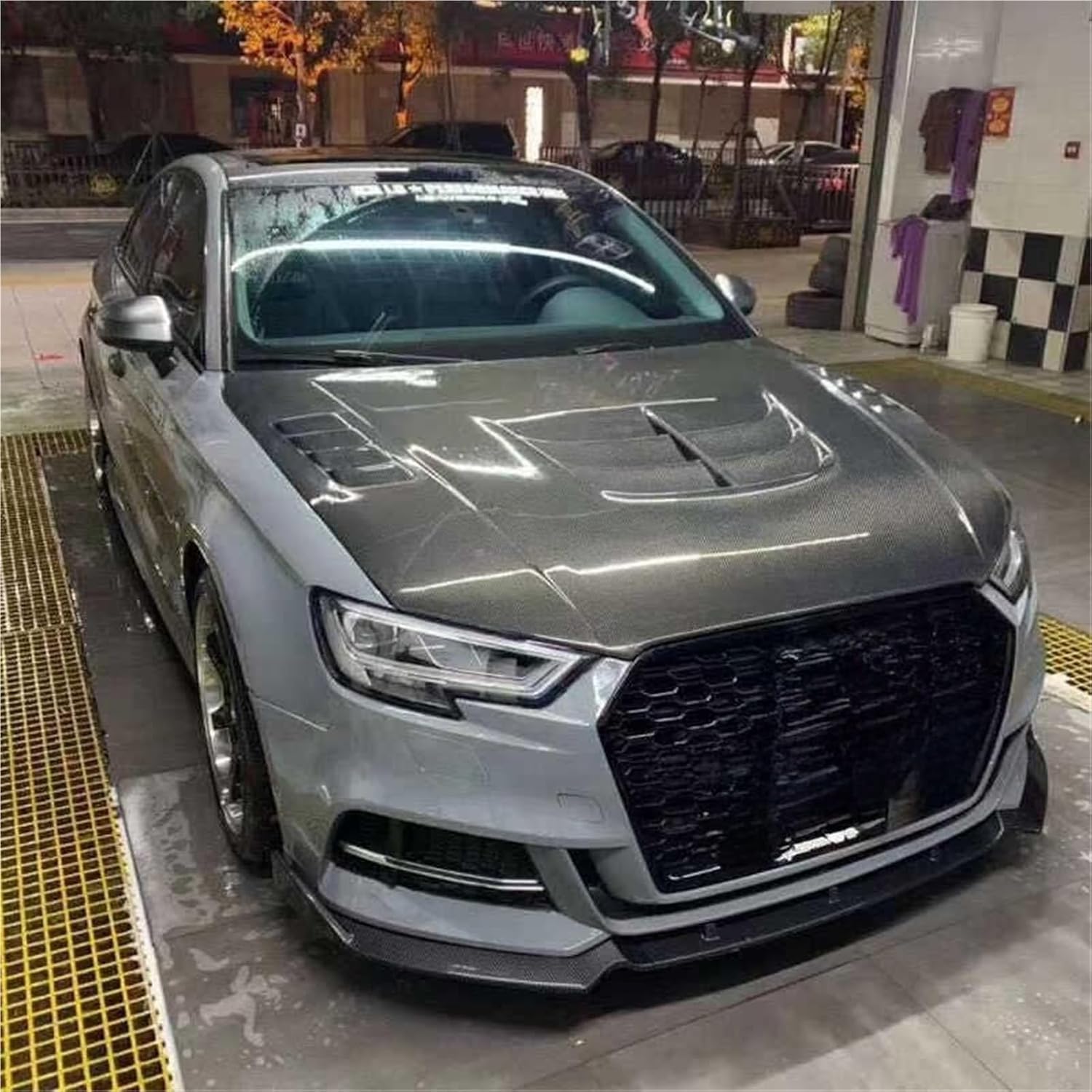 Carbon Fiber Front Hood Bonnet Covers with Air Vents Compatible for Au-di A3 S3 RS3 2014-2019