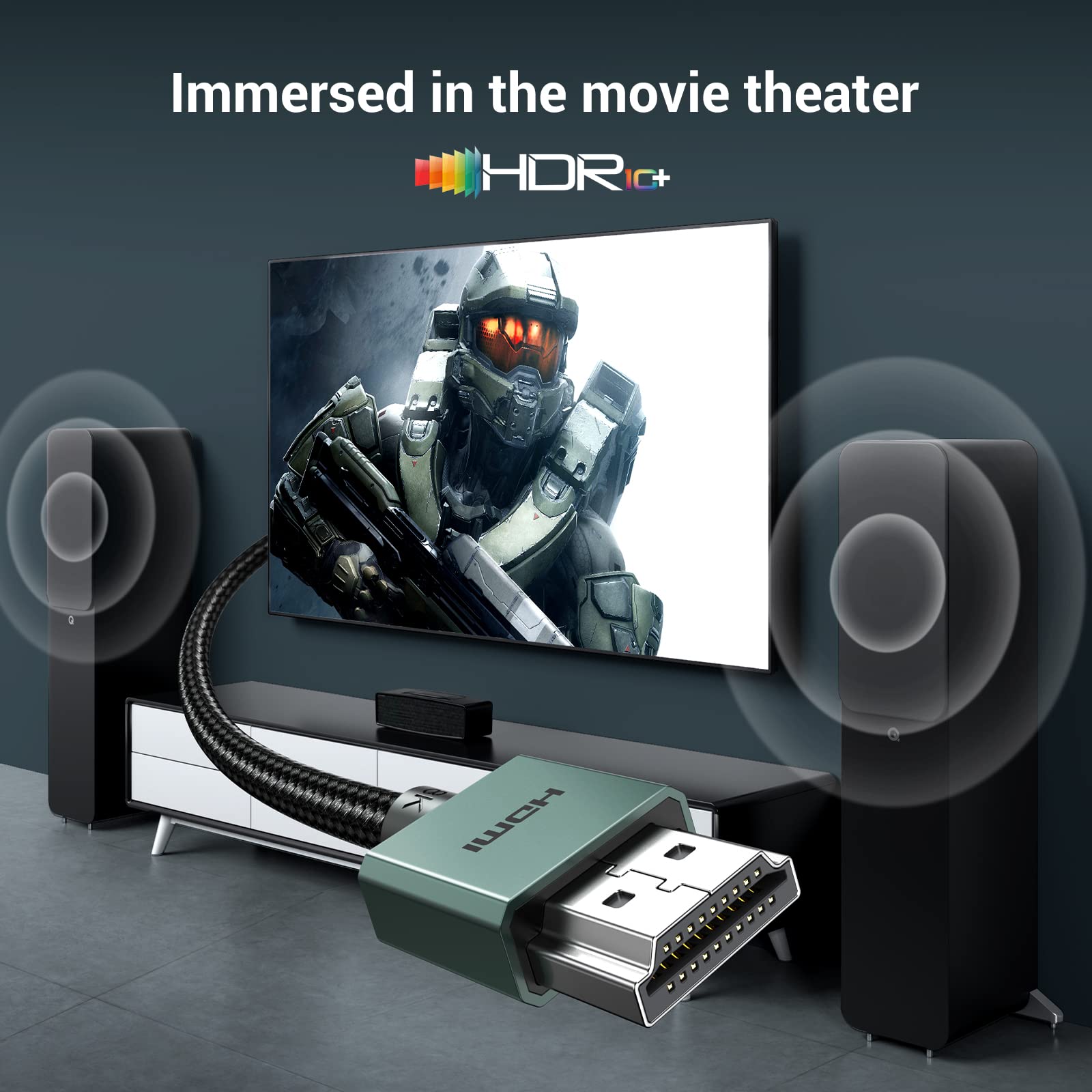 UGREEN 8K Elastyczny i smukły kabel HDMI, kabel HDMI 2.1 10K 8K 60Hz 4K 120Hz DynamicHDR, HDCP, eARC, Wysoka prędkość 48 Gb/s Aluminium Kompatybilny z PS5/PS4, Xbox Series X/S/HDTV (2M)