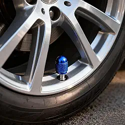 5 peças de tampas de válvula de pneu estilo bala de alumínio azul, tampas universais de haste de válvula Schrader para carros, caminhões, SUVs, motocicletas e bicicletas – à prova de poeira, à prova