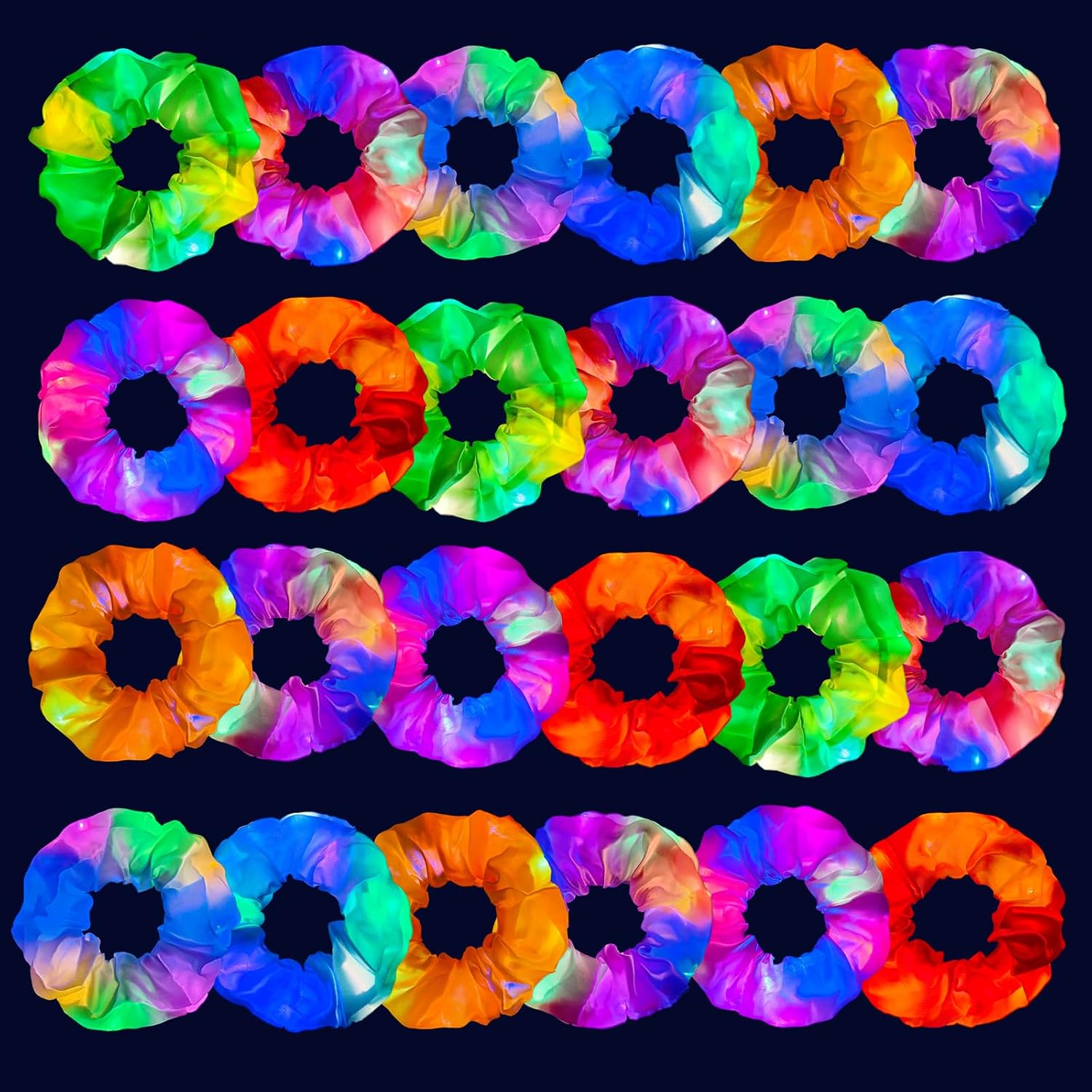 24PCS Glow in the Dark Satin Scrunchies for Girls