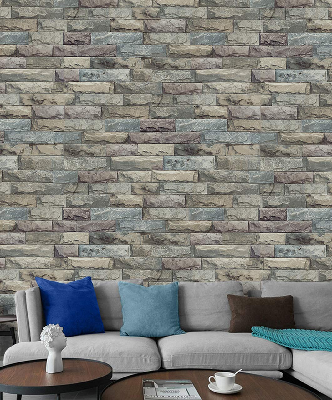 JLHOUSE Vinyl Self Adhesive Wallpaper - Vintage Brick Contact Paper Peel and Stick Wallpaper for Bedroom Livingroom Bathroom Home Walls Decoration 45cm x 300cm