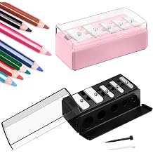 2 Pcs 5 Hole Makeup Pencil Sharpener, Manual Cosmetic Sharpener for Eyeliner Eyebrow Lip Liner with Lid & Cleaning Pick