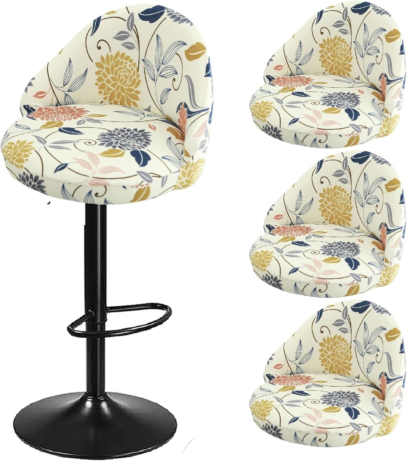 Short Back Chair Cover, Bar Stools Cover, Printed Swivel Chair Slipcovers With Back, Stretch Bar Stool Chair Slipcovers With Round Backs Arms Curved Accent ,Counter Bar Stool Cover For Armchair,Kitche