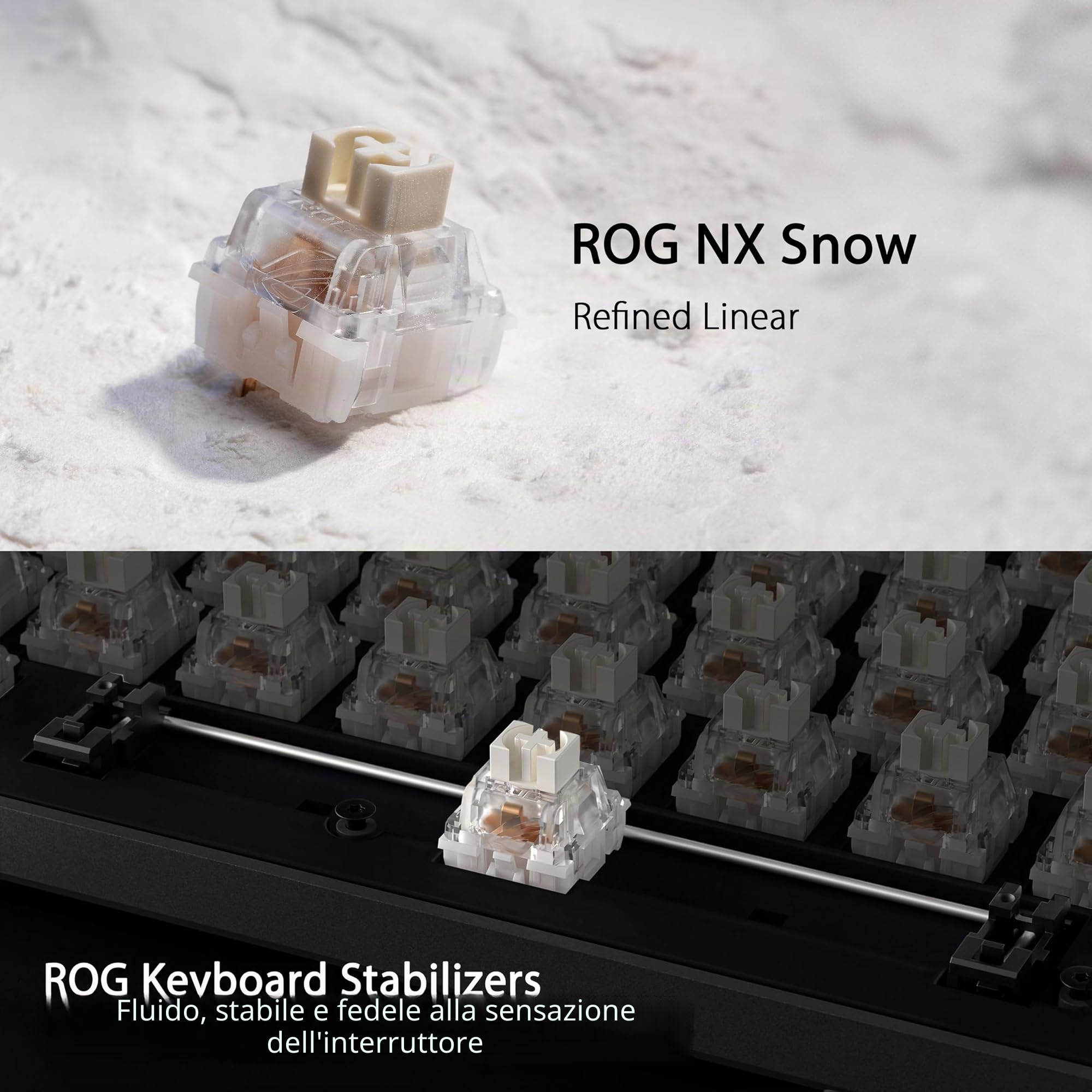 ASUS ROG Strix Scope II 96 Wireless - Tastiera meccanica da gioco - tri-modalità, comandi multifunzionali, switch e stabilizzatori ROG NX Snow e Hot-swap, 3 angoli di inclinazione e poggiapolsi
