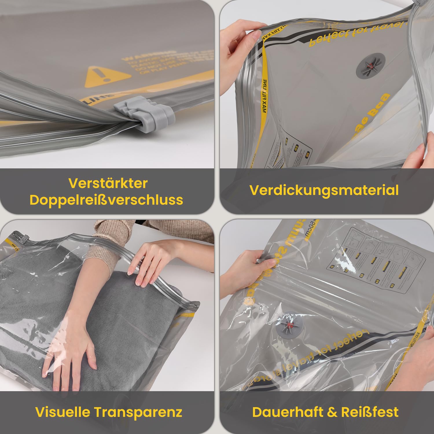 Vakuumbeutel für Kleidung mit Kabellose Vakuumpumpe – 15er Set Vakuumbeutel Reise (40×40/40×50/40×60 cm), ideal für Reise & Aufbewahrung – Vacuum Bags for Clothing Travel & Storage