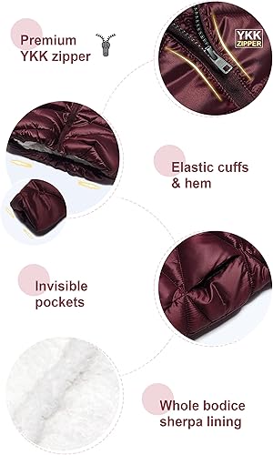 Miniatura 6 de SOLOCOTE Abrigos de invierno con capucha y forro de sherpa, chaqueta ligera, gruesa, cálida, impermeable, resistente al viento, de algodón brillante