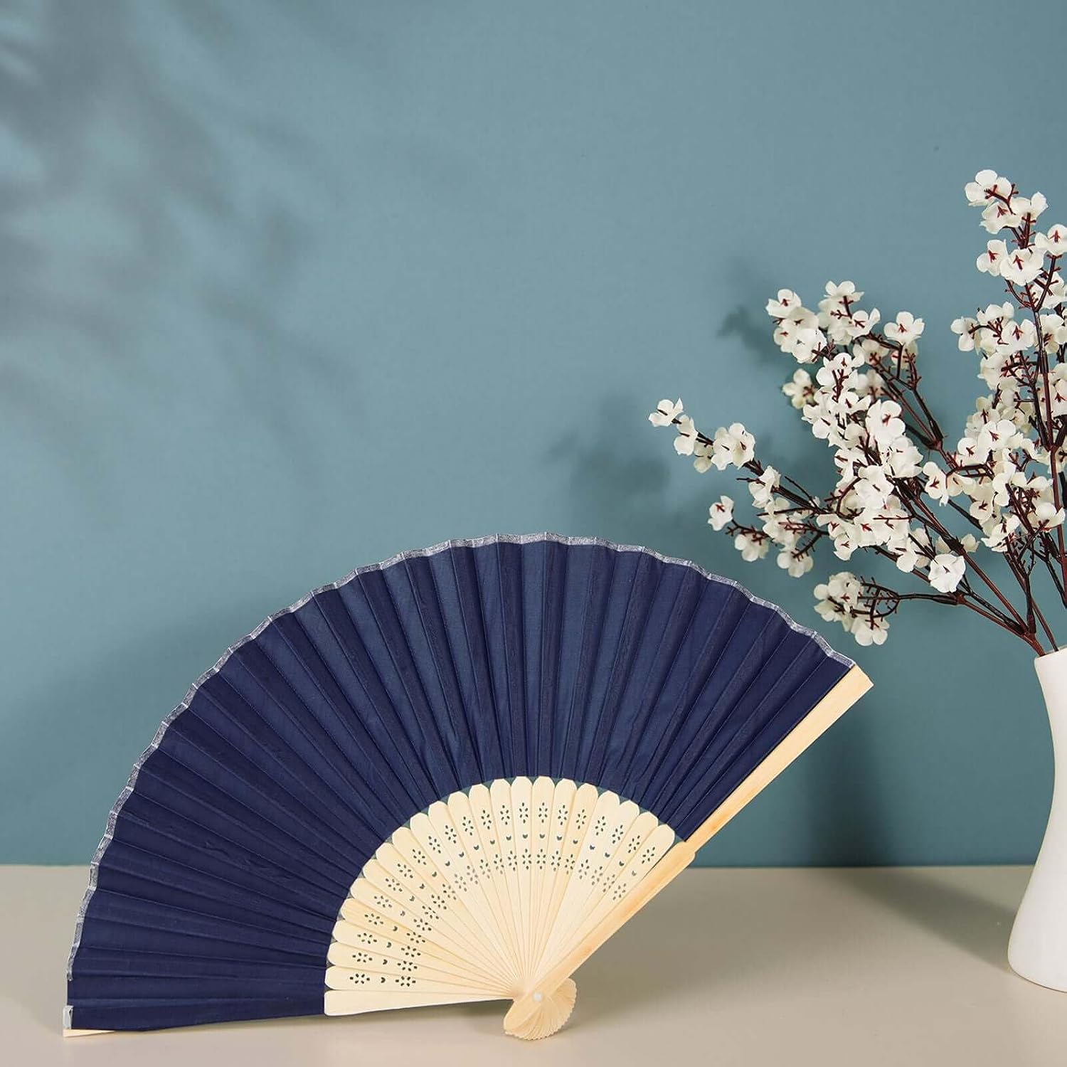 Efavormart 5 Pack Navy Blue Asian Silk Folding Birthday Banquet Event Wedding Party Favor Fans