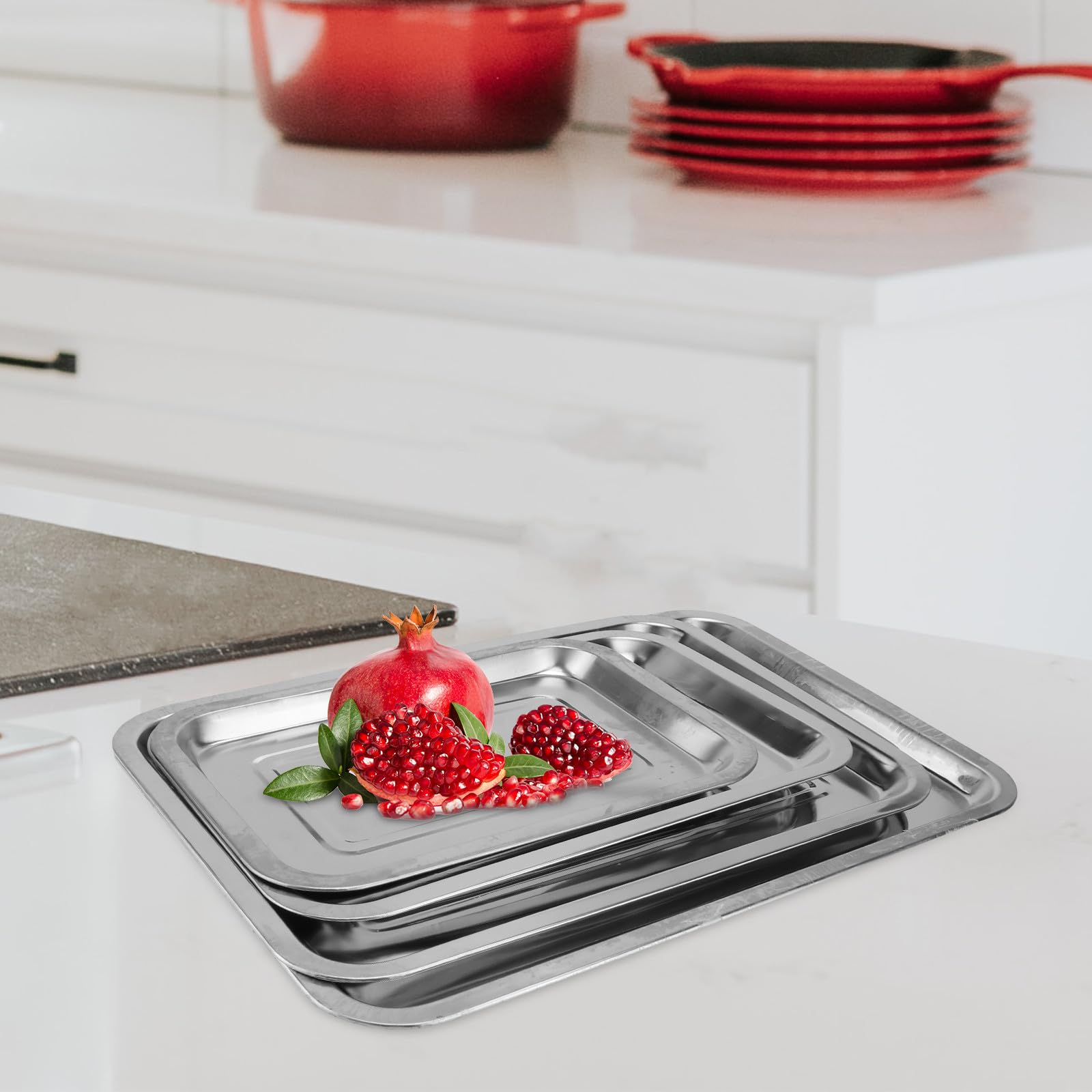 Set di 4 vassoi da portata in acciaio inox, design Ele per feste, eventi e uso quotidiano, perfetti per cibo, bevande e ac