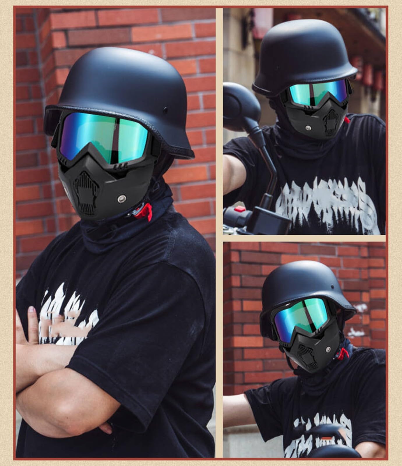 Deutsch Helm Halboffenen Vintage Öffnen Motorradhelm Halb-Helm DOT/ECE-Zertifizierung Chopper Helm Mit Sonnenbrille Mask Für Mopeds Cruiser Vintage Jet Helm M-XXL