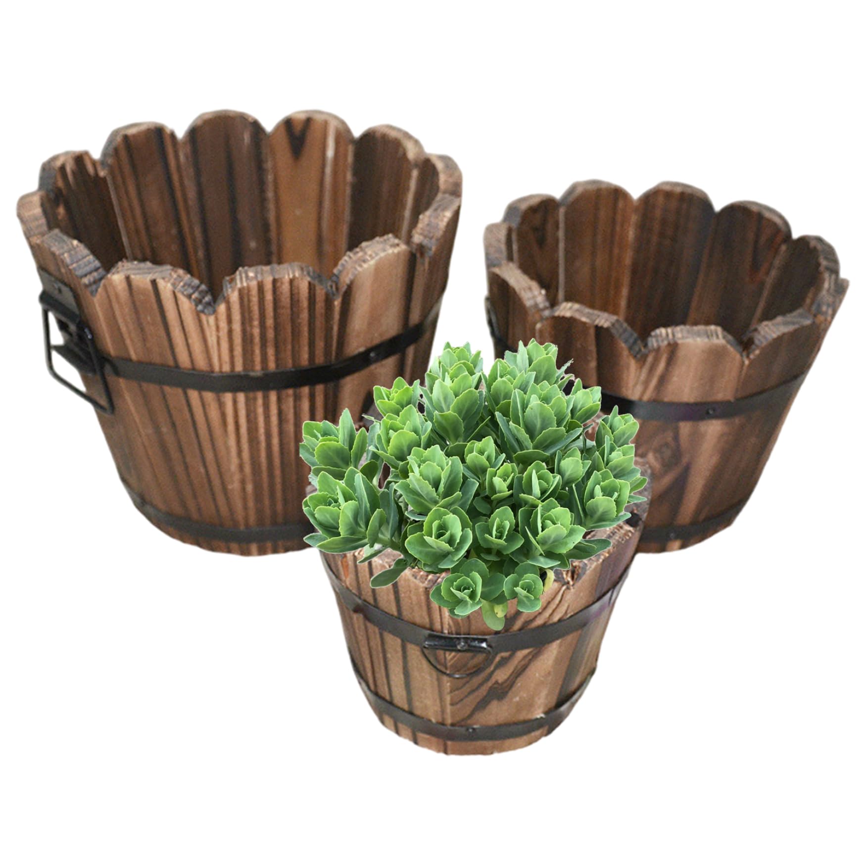 Jardinière en forme de tonneau à vin style vintage avec trou drainage pour plante intérieur
