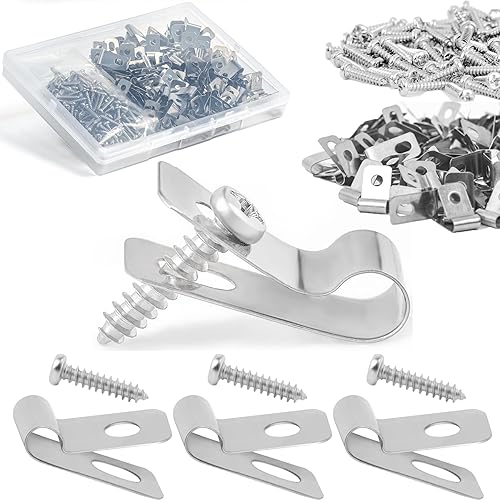 Wire Fence Clips 100 Pcs Stainless Steel Fence Wire Clamps with 100 Pcs Screws, Chicken Cattle Wire Fencing Clips Welded Wire Fence Clamps for 6-16 Gauge