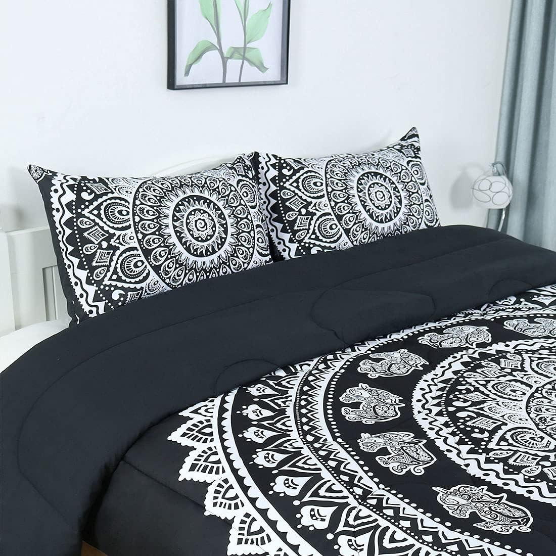 uxcell 3-Piece Bohemian Black Comforter Sets - 3D Printed Bohemia Themed - All-Season Down Quilted Duvet - Reversible Design - Includes 1 Comforter, 2 Pillow Cases Queen