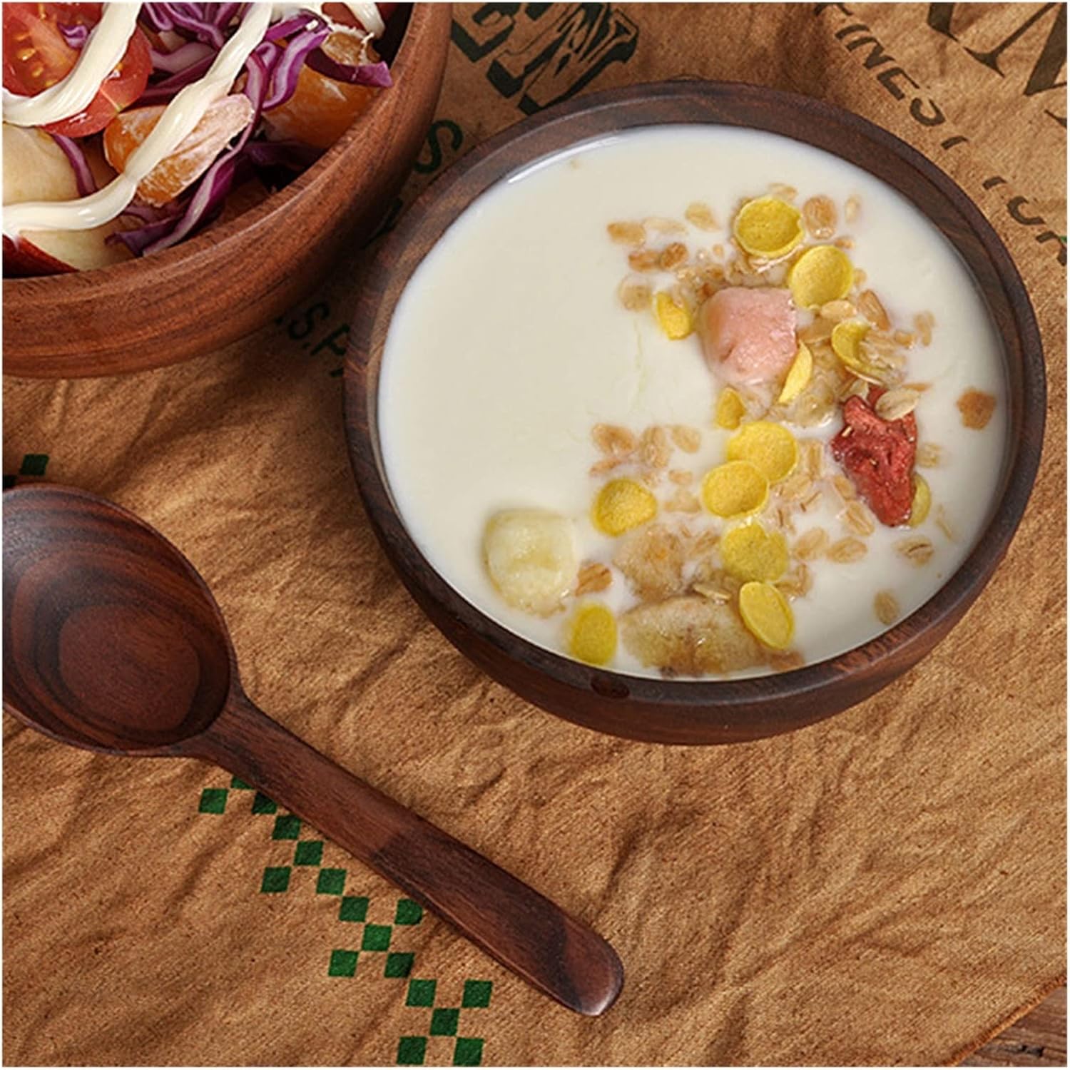 WYUYIWH ボウル 木製 ボウル スープ ライス サラダ ボウル 食品容器 大 小 ボウル カトラリー(サイズ:XXL)