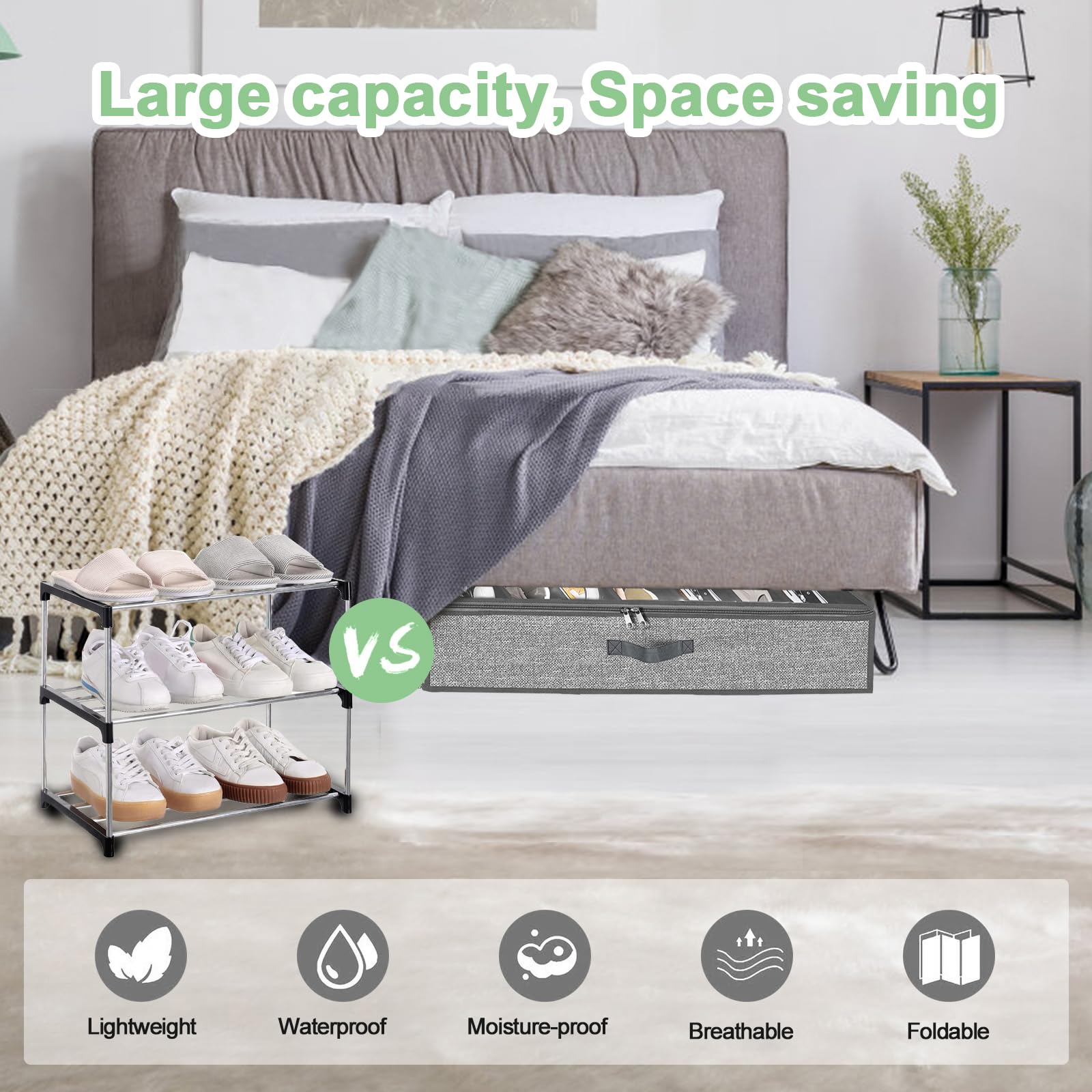 Scatola portaoggetti per 32 paia di scarpe, organizer per riporre sotto il letto, organizer Zapatos, extra large, grigio chiaro, set di 2