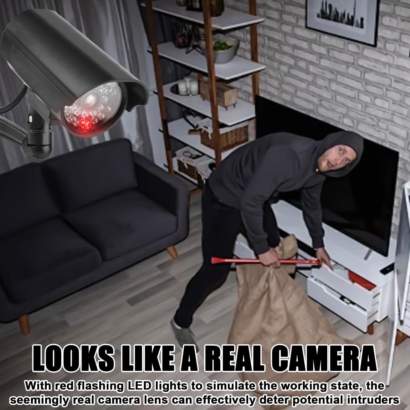 GOMETY 2 pezzi fotocamera Atrappe per esterni, fake telecamera di sicurezza con LED rosso lampeggiante, telecamera CCTV, manichino, telecamera di sicurezza finte, telecamera di sorveglianza, per