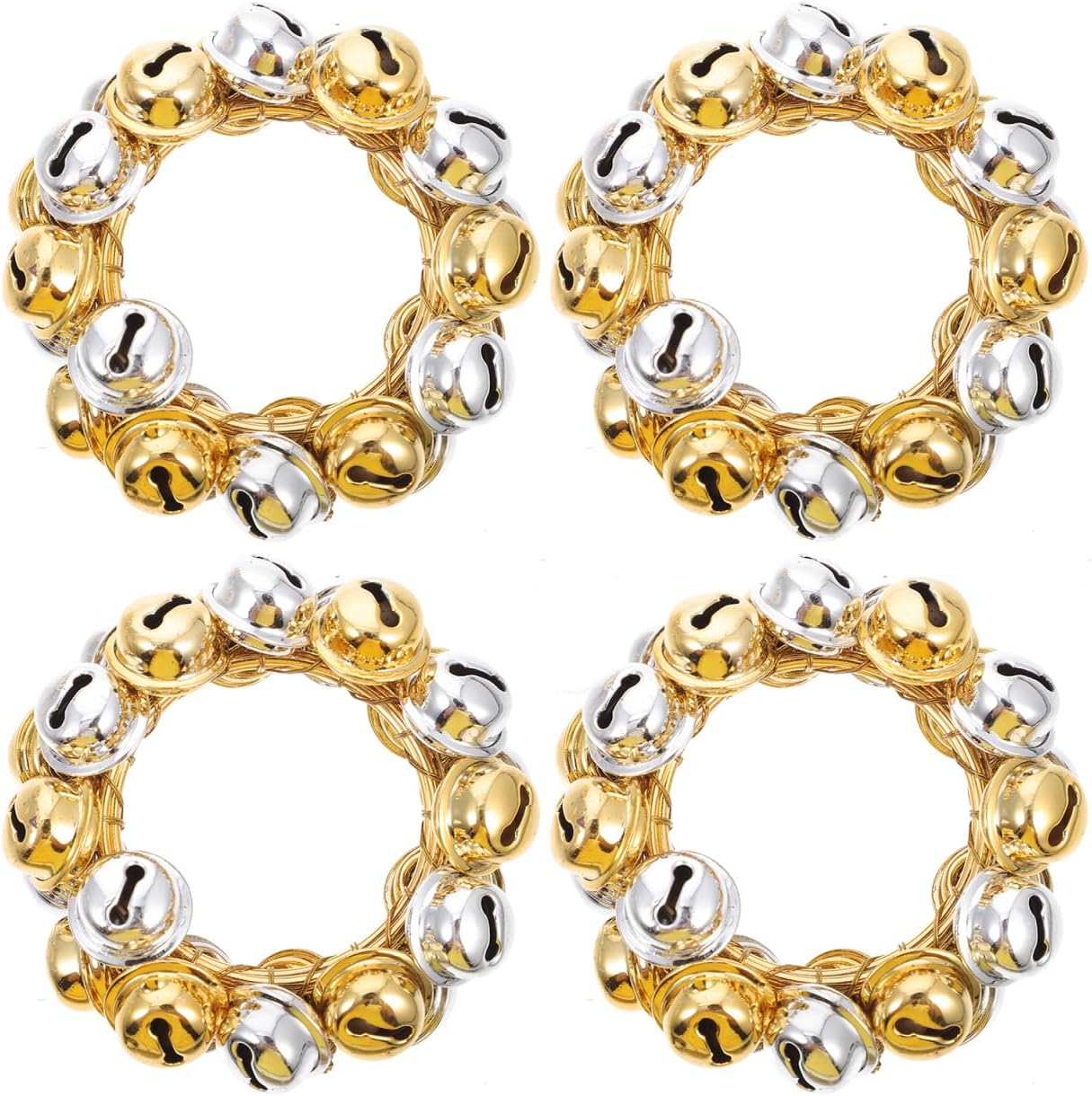 BESTonZON 4pcs Christmas Bells Napkin Rings Set, Gold and Silver Bell Napkin Holder Jingle Bells Napkin Rings with Gold Silver Bell Xmas Table Decoration for Christmas Holiday Table Decor Wedding Part