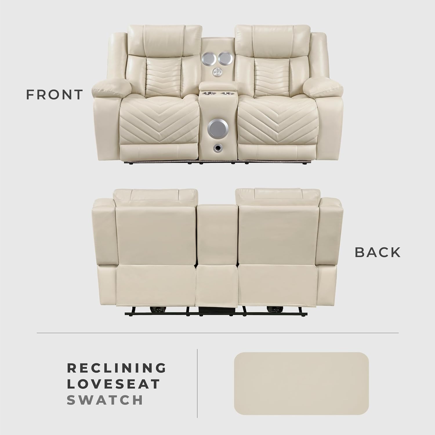 Lexicon Wall Hugger Power Double Reclining Loveseat with Console, Faux Leather Home Theater Seating with LED Lighting, Charging Ports, Bluetooth Speaker Wireless, Cup Holders, Hidden Storage, Beige Beige Loveseat image 6 of 16 B0F59GLRXF