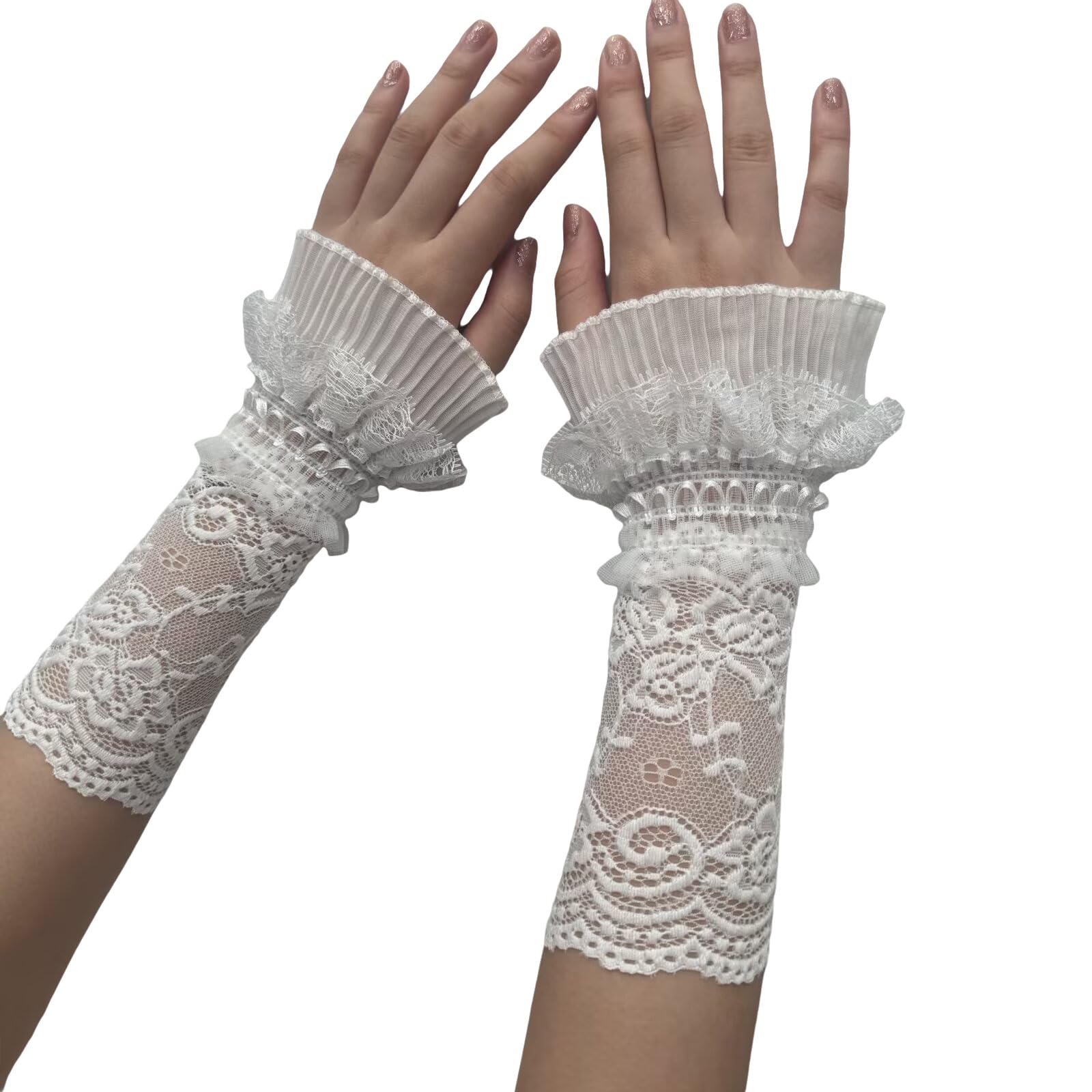 MICFENY Elegant Lace Embellished Sleeve Covers Ventilated Warm Arm Protectors For Cold Weather