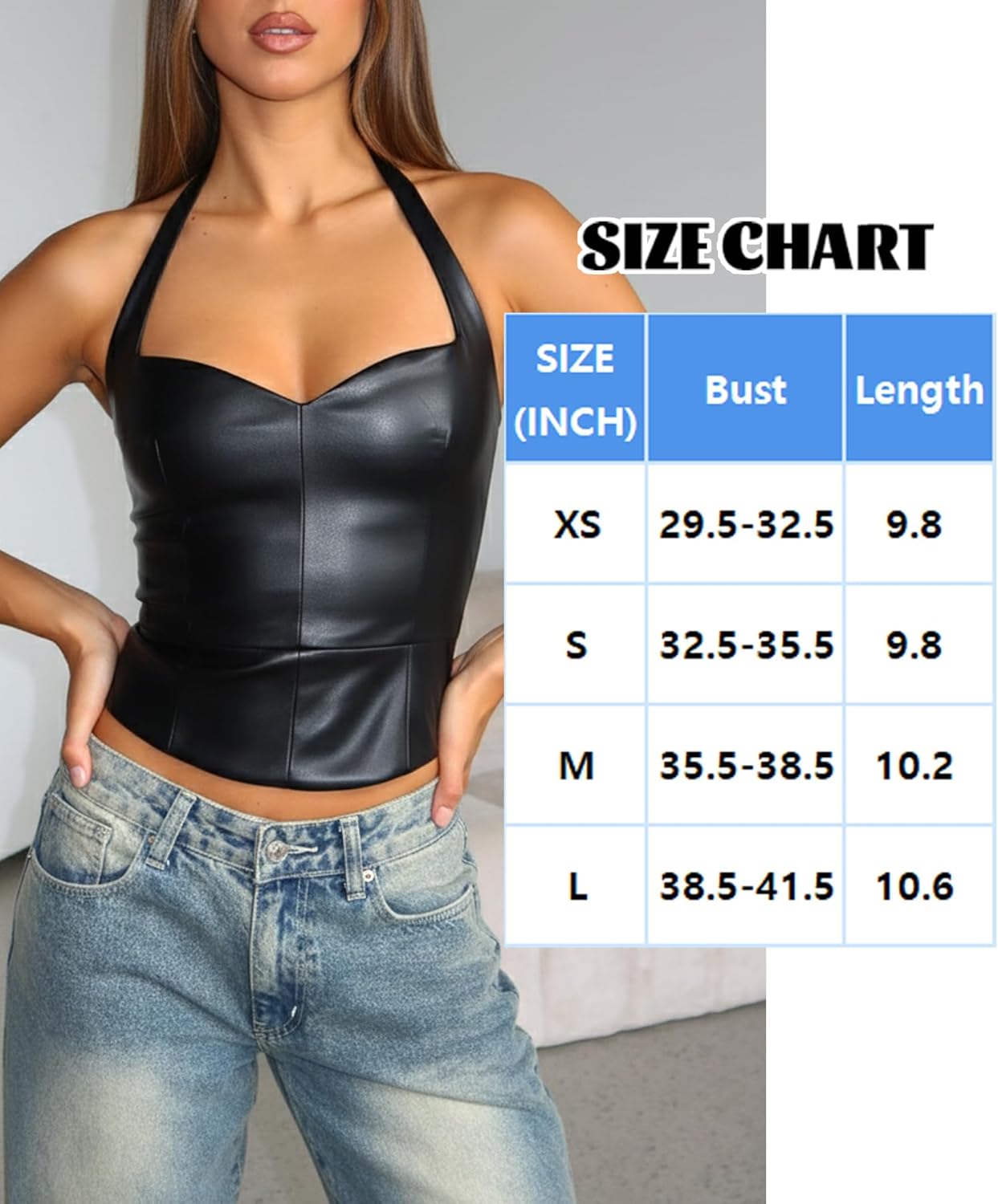 Women Sexy Leather Top Sweetheart Neckline Halter Tops Backless Club Party Rave Going Out Tops - Image 7