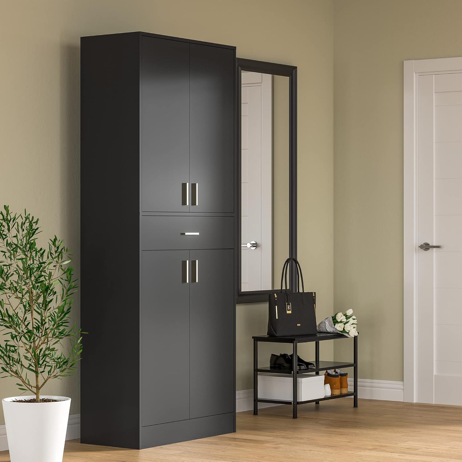 Cozy Castle 70" Kitchen Pantry, Freestanding Pantry Cabinet, Storage Cabinet with Doors and Adjustable Shelves for Kitchen, Bathroom or Hallway, Black : Home & Kitchen