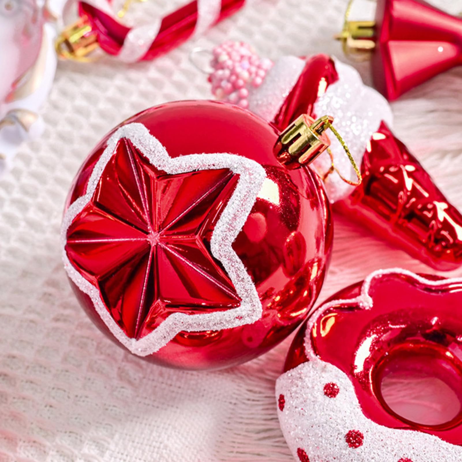 Christbaumkugeln, 78 Stück, rot und weiß, bruchsicher, Weihnachtsdekoration, bruchfest, für Wand, Wohnzimmer, Innen- und Außenbereich, Regal, Küche, Urlaub, Winter