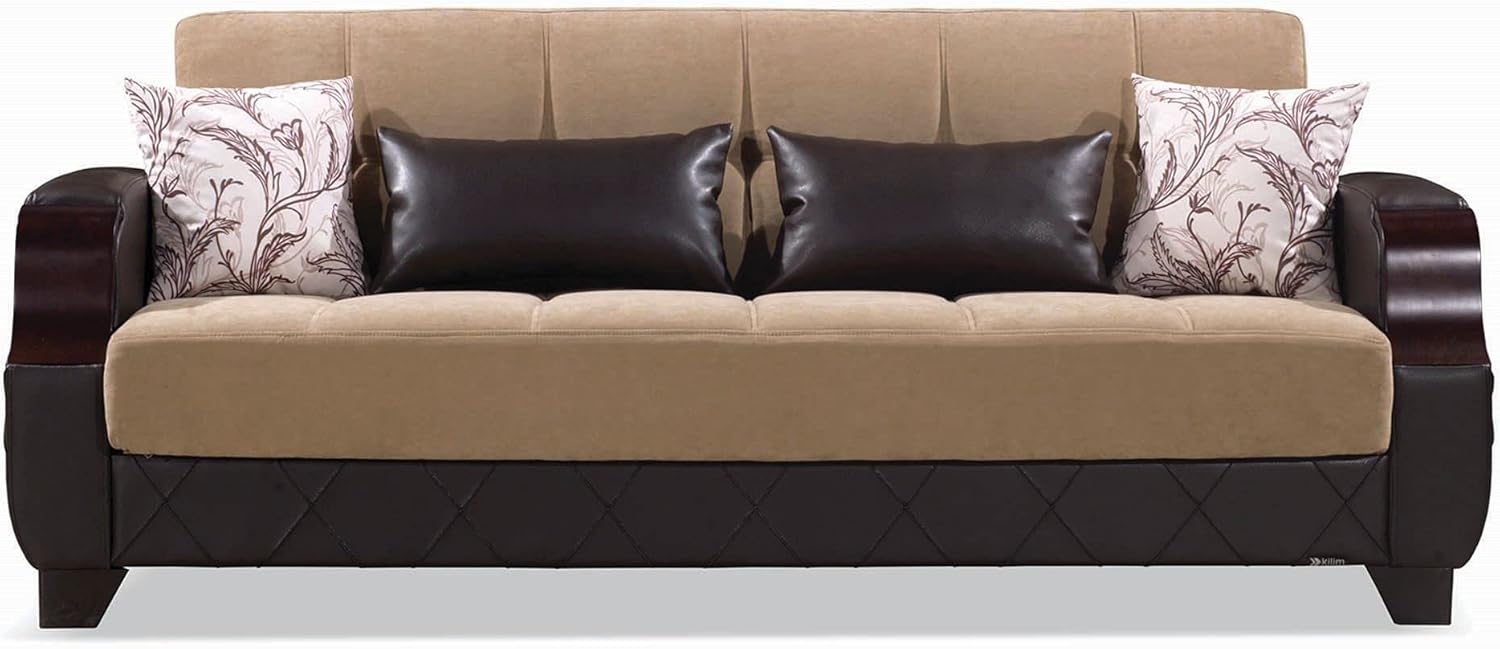 Sweet Home Stores 89" Convertible Sofa Bed with Storage, Firm, Fabric, 3 Seater, Upholstered Sleeper Sofa Couch, Futon for Living Room, Brown Brown Sofabed image 2 of 6 B0CS4PNVTK