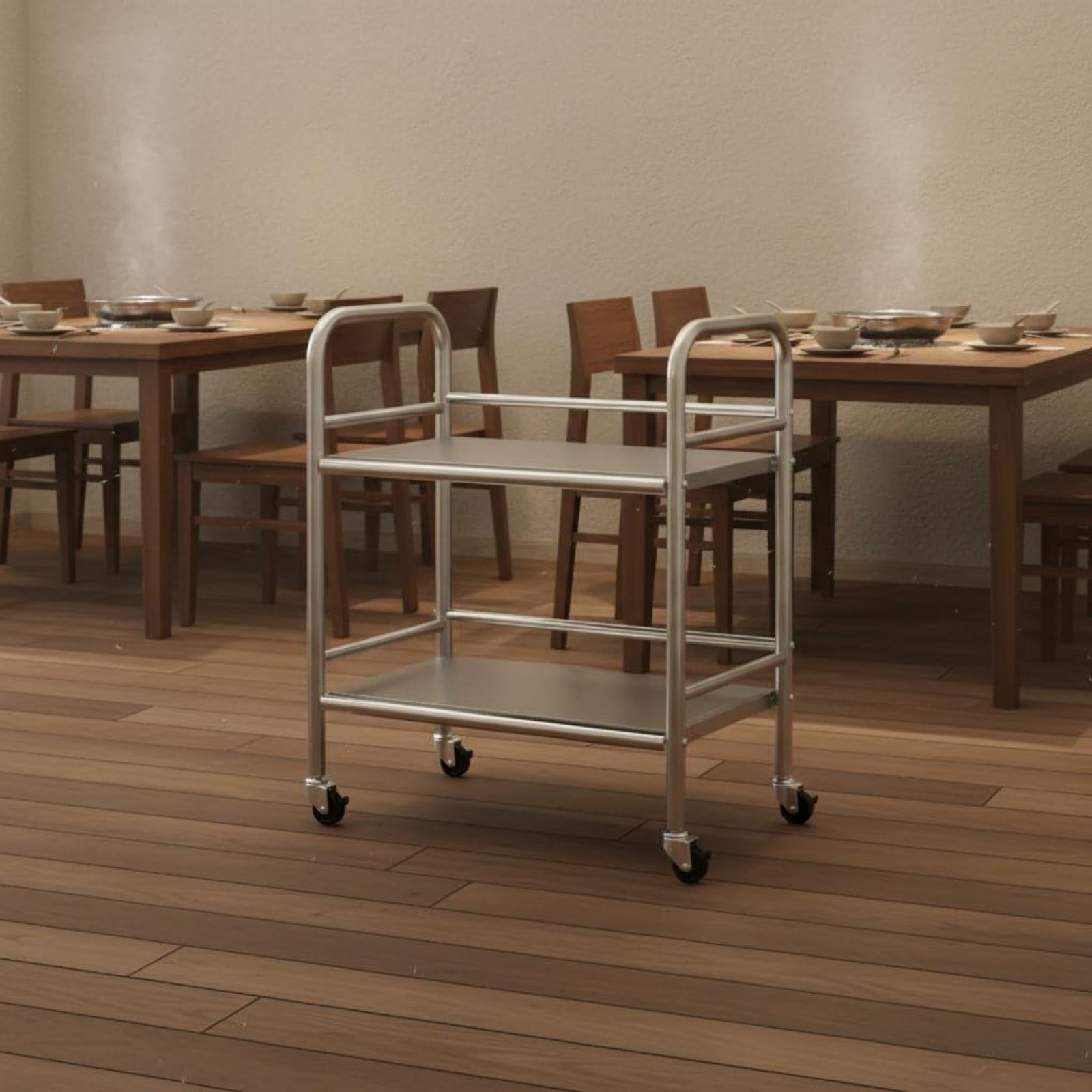 Carrello da Cucina in Acciaio Inox Multiuso Carrello Cucina in Acciaio Inox Alta Portata Organizzazione Casa, Carrello A Due Ripiani Con Quattro Sponde In Acciaio Inossidabile 50x40x71 Cm