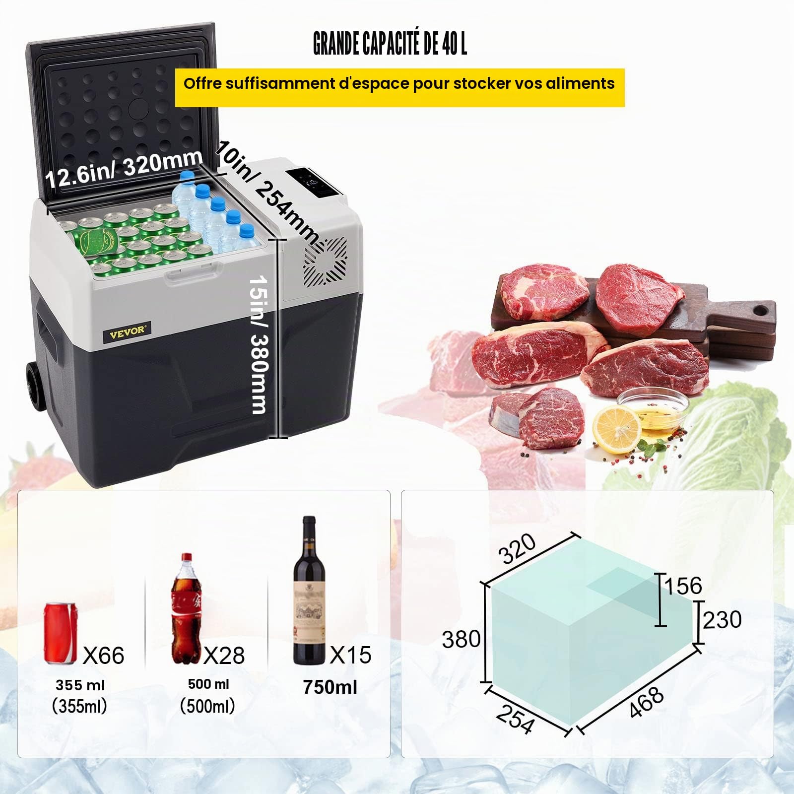 VEVOR Glacière Congélateur Voiture 40 L Portable Mini Frigo Silencieux 220V avec Panneau Numérique -20 à 20℃ pour Maison, Voiture et Camping