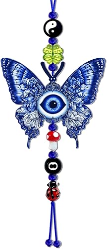 Adorno colgante de auto de mal de ojo, dije de buenos días de la suerte, 8 bolas, hongo, trébol de cuatro hojas, mariquita, símbolo Yin Yang,