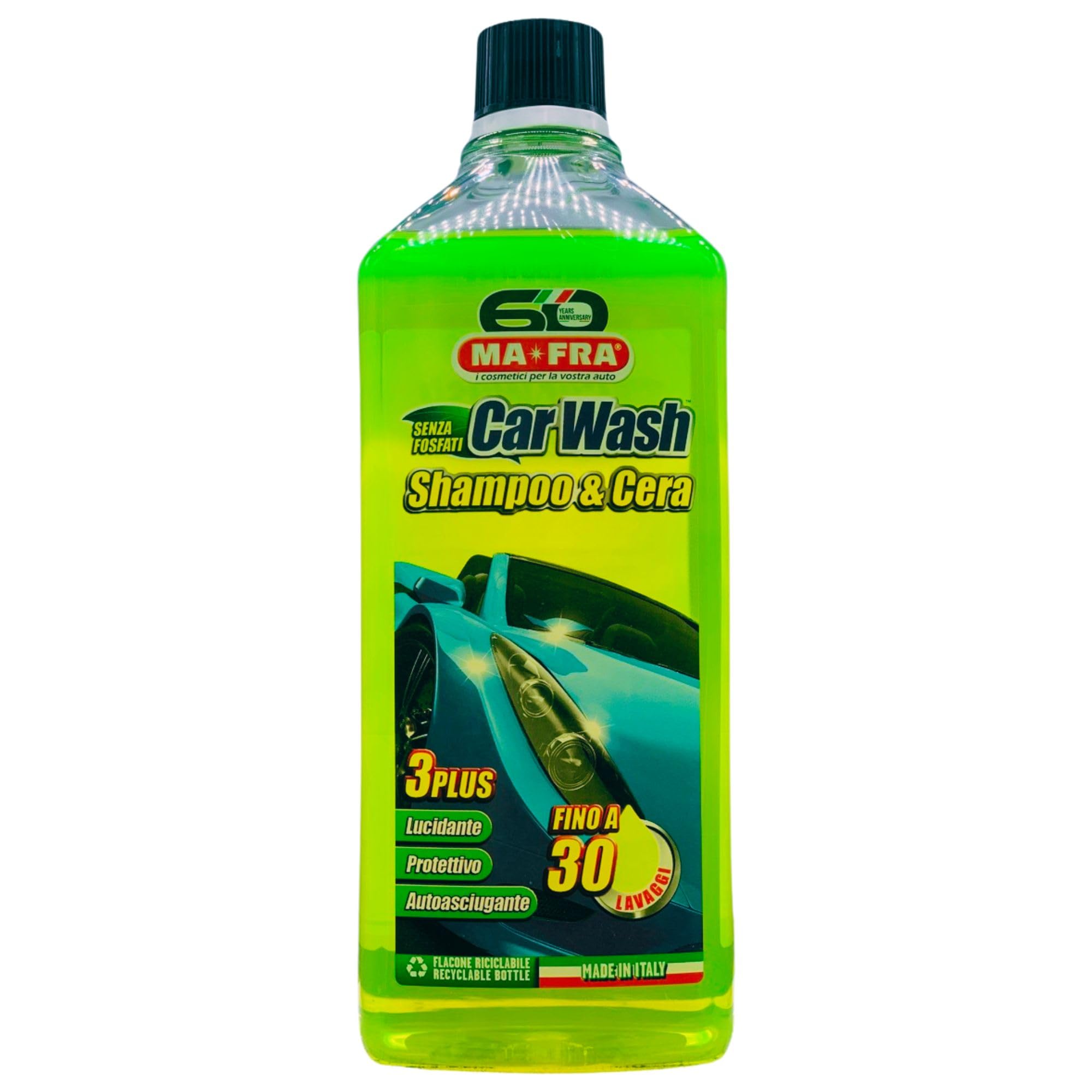 2x Shampoo e Cera Auto CAR WASH. Lucidante, Protettivo, Autoasciugante. Fino a 30 Lavaggi 1000ml