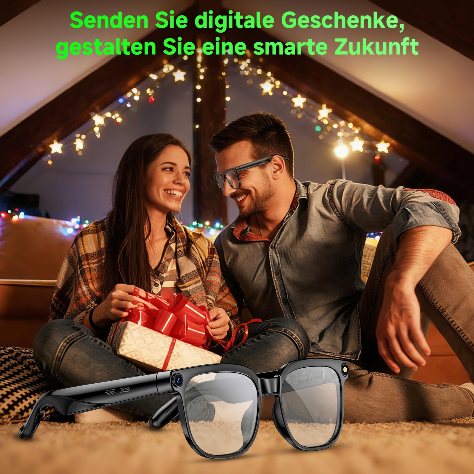 Kamera-Brille, 8 MP Lünette mit KI, intelligente Lünette unterstützt Videoaufnahme/Musikwiedergabe/Audioaufnahme/Bluetooth-Anrufe/GPT-Identifikation (blaues Licht)