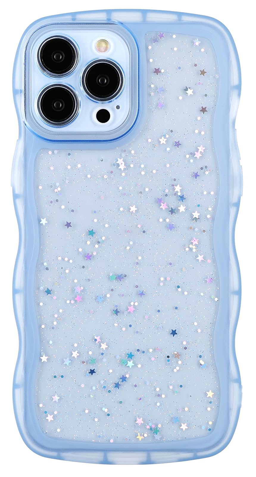 Compatible with iPhone 14 Pro,Cute Kawaii Bling Sparkle Glitter Frame Shape Soft Silicone Shockproof Protective Phone Case Cover for Women Girls Blue