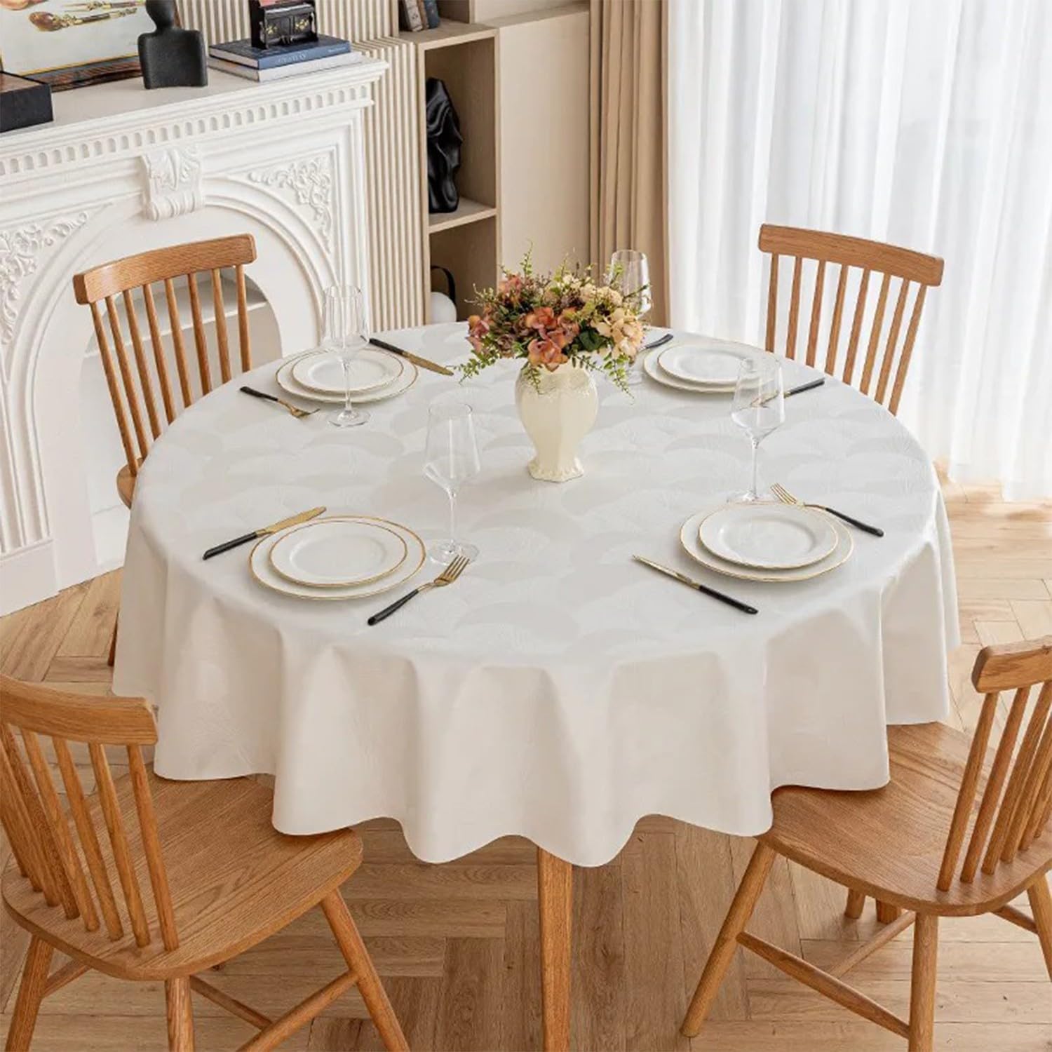 JuanNest Jacquard Round Table Cloth,Outdoor Dining Table Cloth,Design Waterproof Antiwrinkle Spillproof Heavy Weight Soft Tablecloths for Circular Table Cover and Kitchen Dinning Tabletop G,200CM