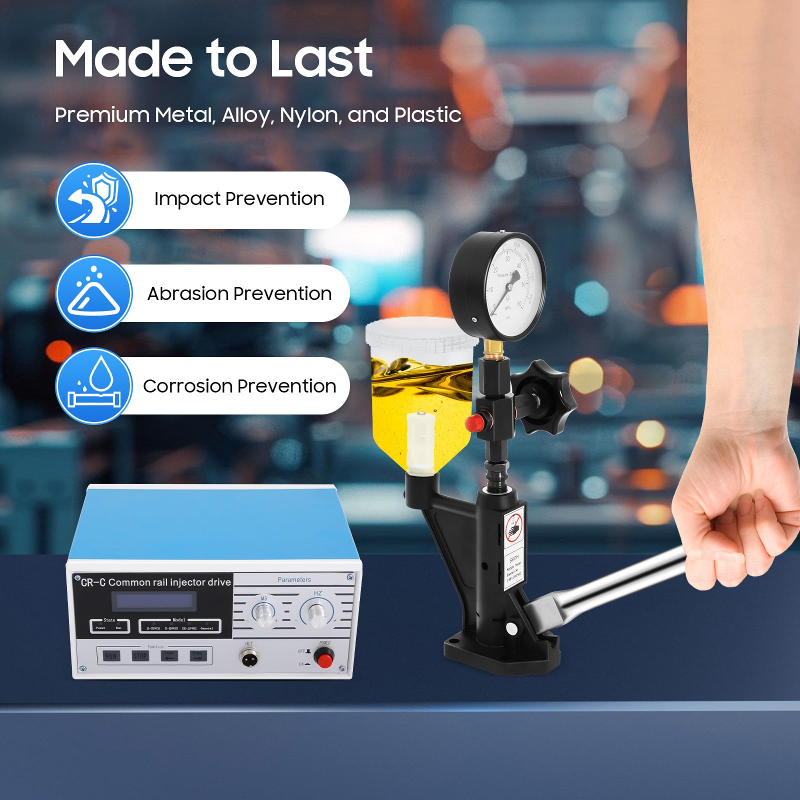 CR-C Multifunktions Diesel Injektor Tester Set 220V 0-600 bar Einspritzdüsen Prüfgerät, Common Rail Injector Tester & S60H Injector Validator 11 x 25 x 19 cm mit 3 Steckverbinder