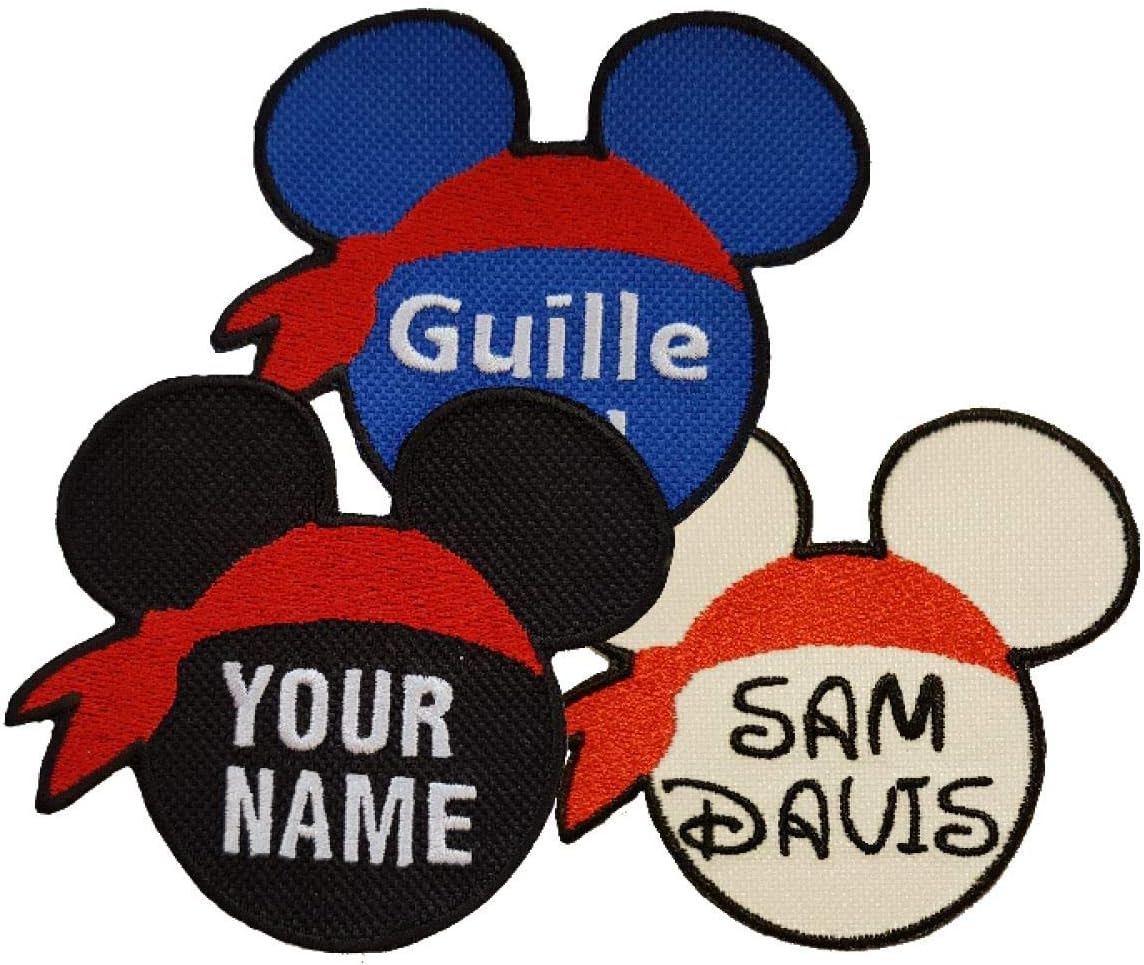 Emporium Embroidery Mickey Personalised Name Embroidered Patches Sew Iron On Badge Tag Hat Jeans Club[Custom Colour,Small]