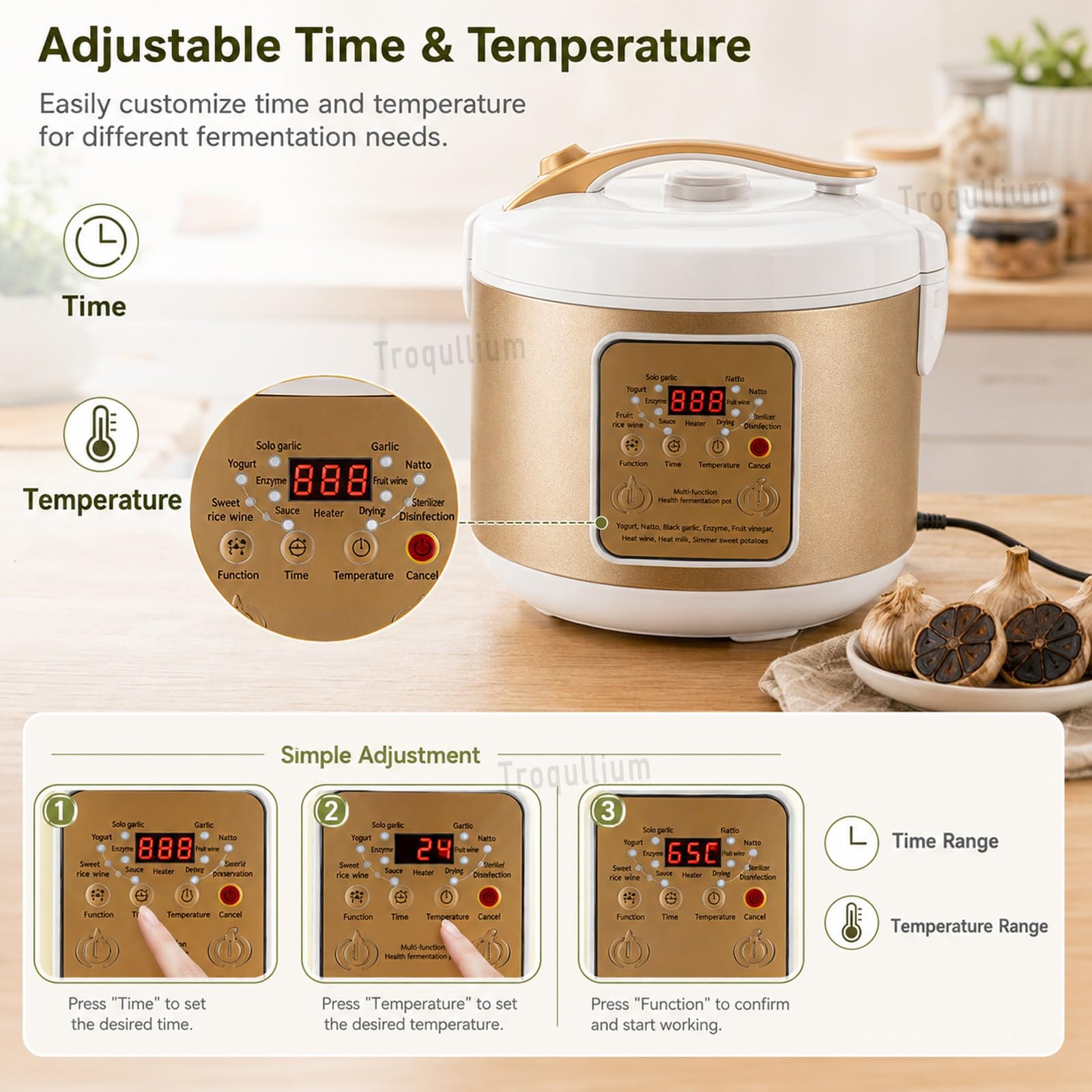 Fermentatore Automatico for Aglio Nero,Vaso Interno in Lega di Alluminio a Doppio Strato da 6litri,Controllo preciso della Temperatura temporale,for natto,Yogurt,Kimchi,Vino alla Frutta
