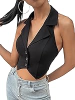 Vista 3 de Verdusa Chaleco de mujer con cuello de muesca y espalda descubierta, dobladillo asimétrico con botones en la parte delantera