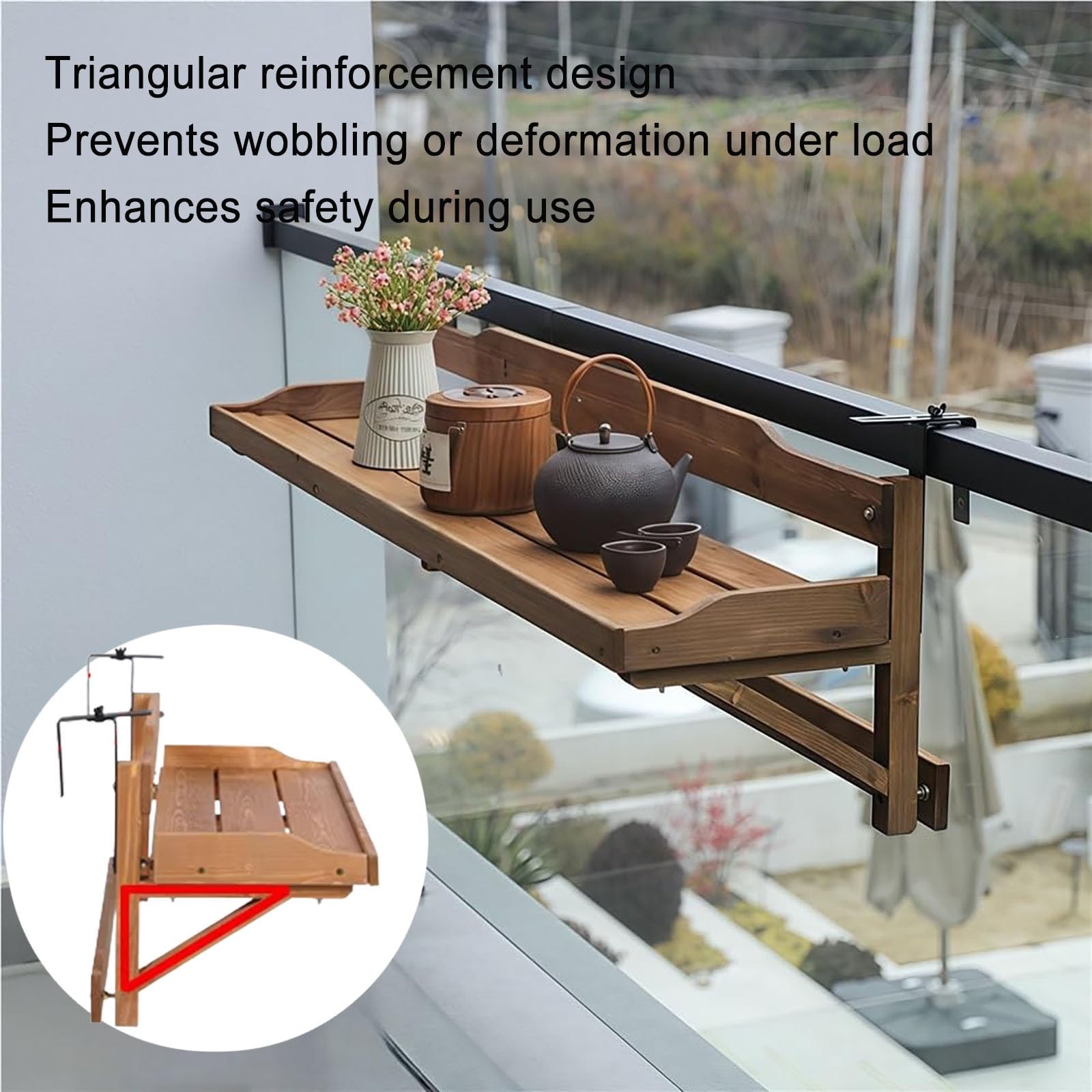 Generico tavolo ringhiera balcone pieghevole Tavolo da balcone non pieghevole con ringhiera/tavolo da lettura, tavoli con ringhiera in legno massello(L 60 CM)